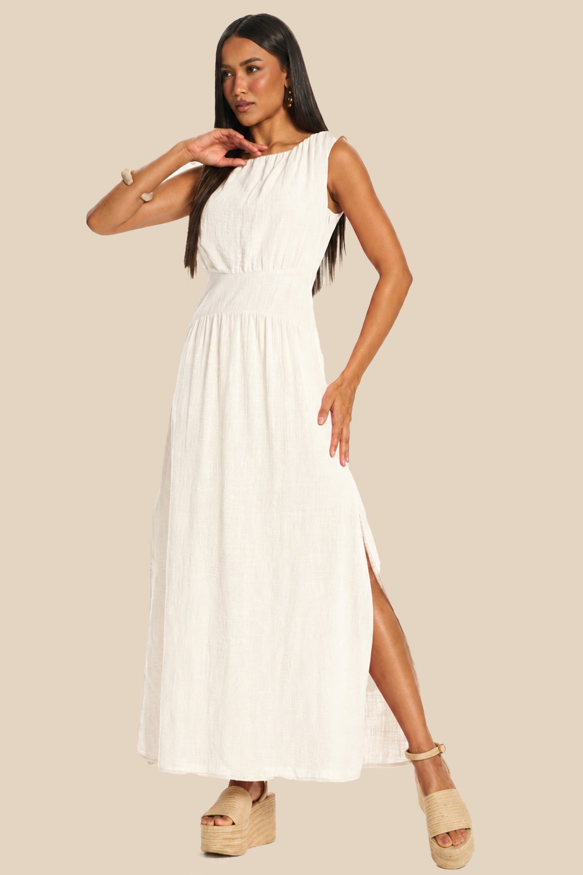 Vestido Longo Evasê Algodão Acinturado Miragem - Doce Trama