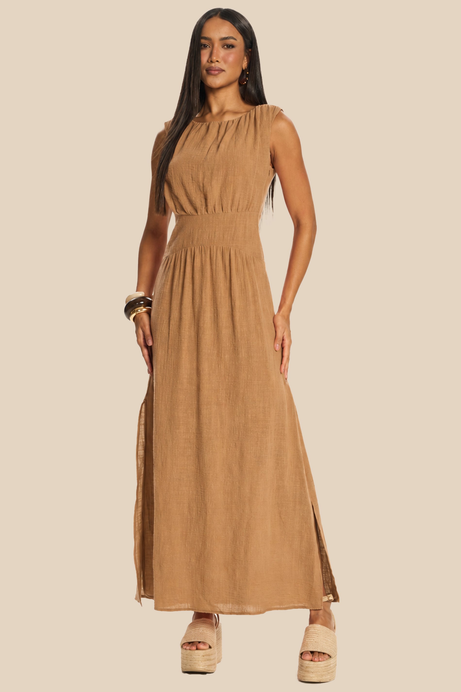 Vestido Longo Evasê Algodão Acinturado Miragem - Doce Trama