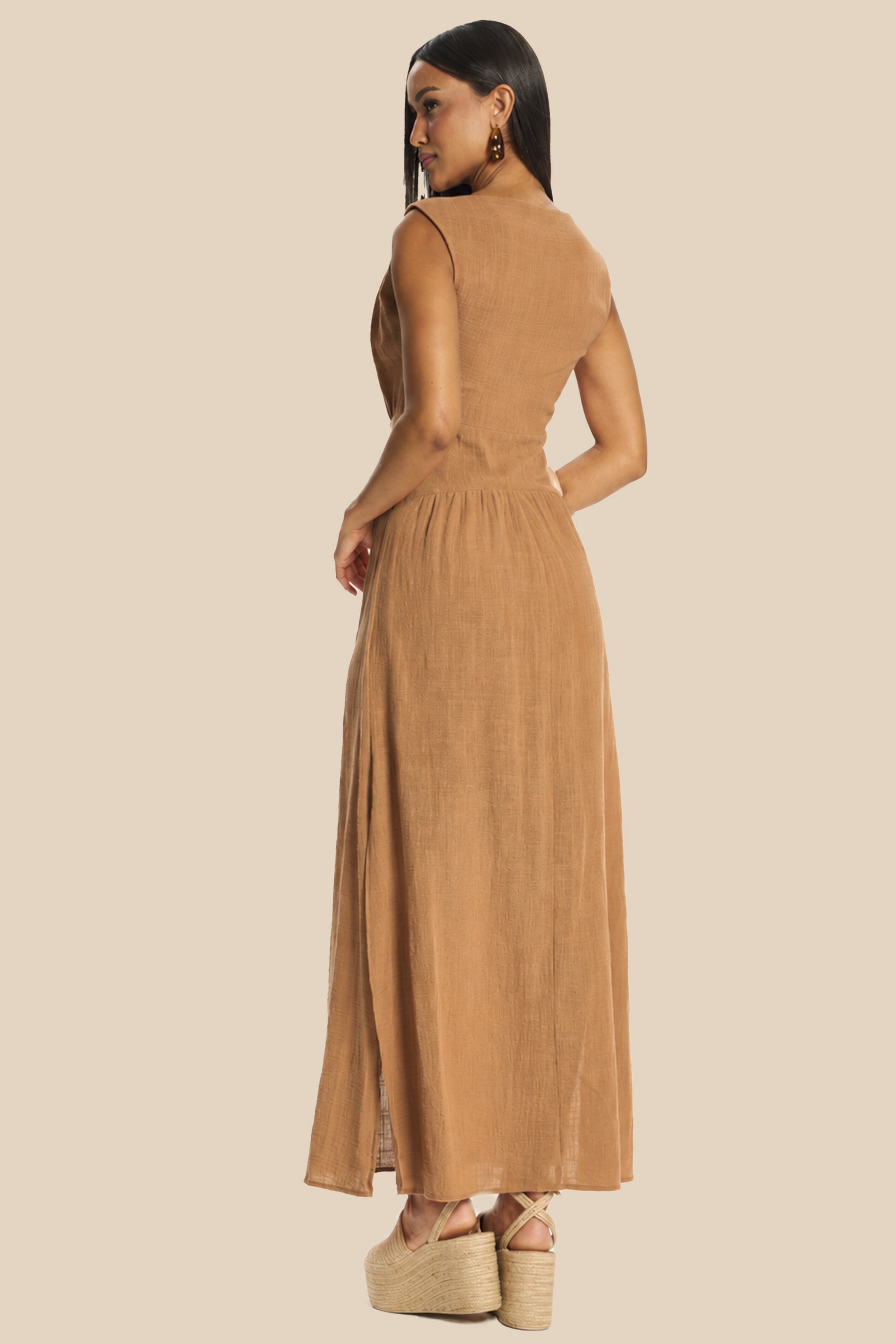Vestido Longo Evasê Algodão Acinturado Miragem - Doce Trama