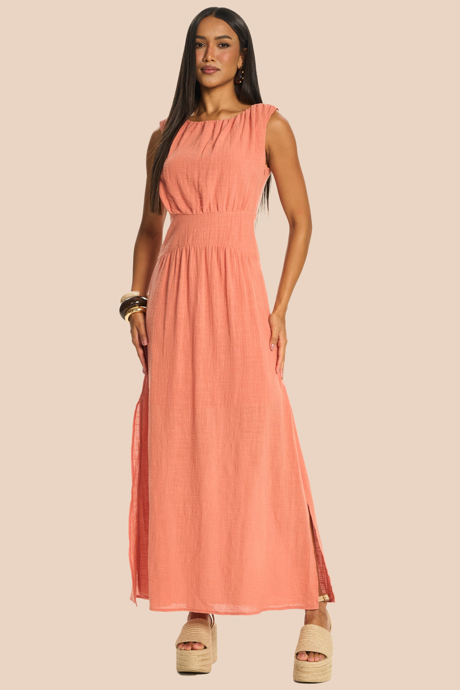 Vestido Longo Evasê Algodão Acinturado Miragem - Doce Trama