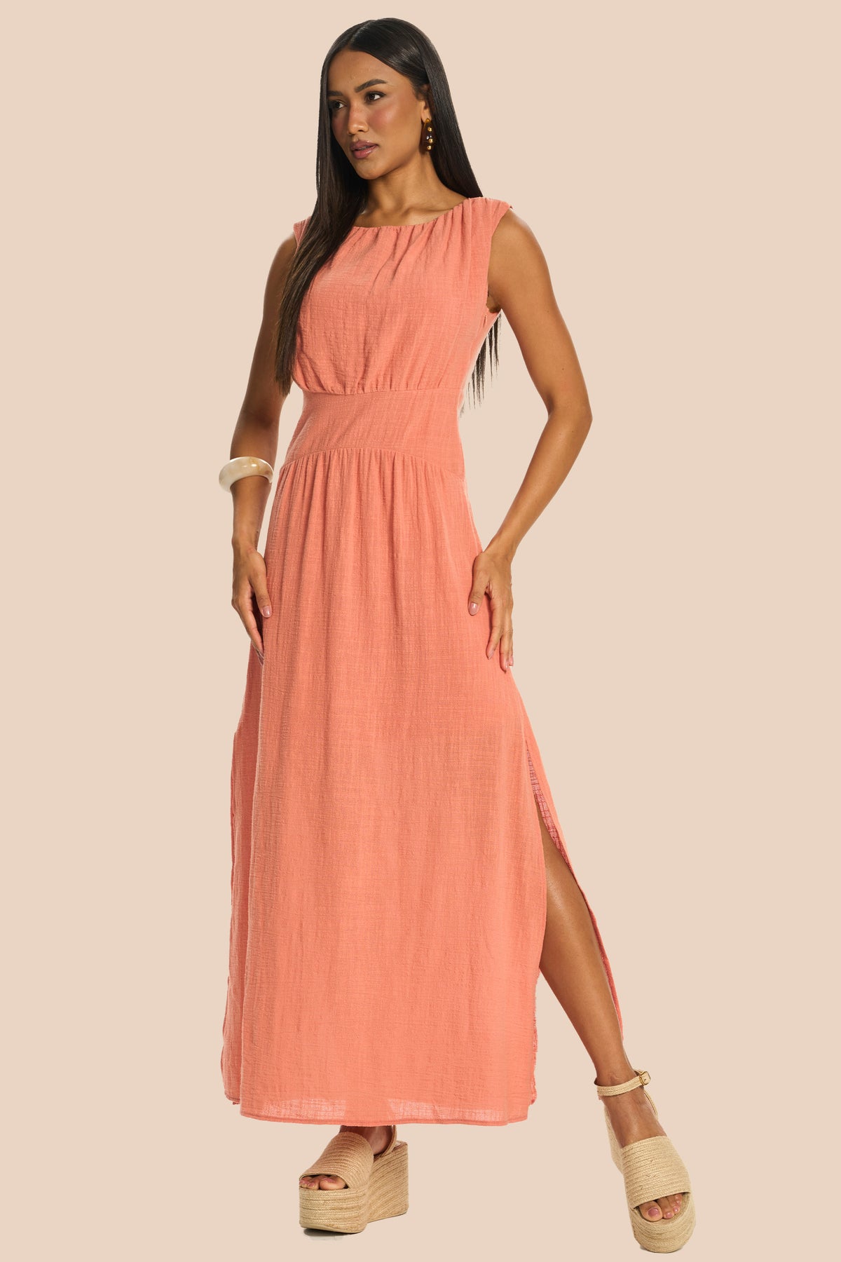 Vestido Longo Evasê Algodão Acinturado Miragem - Doce Trama
