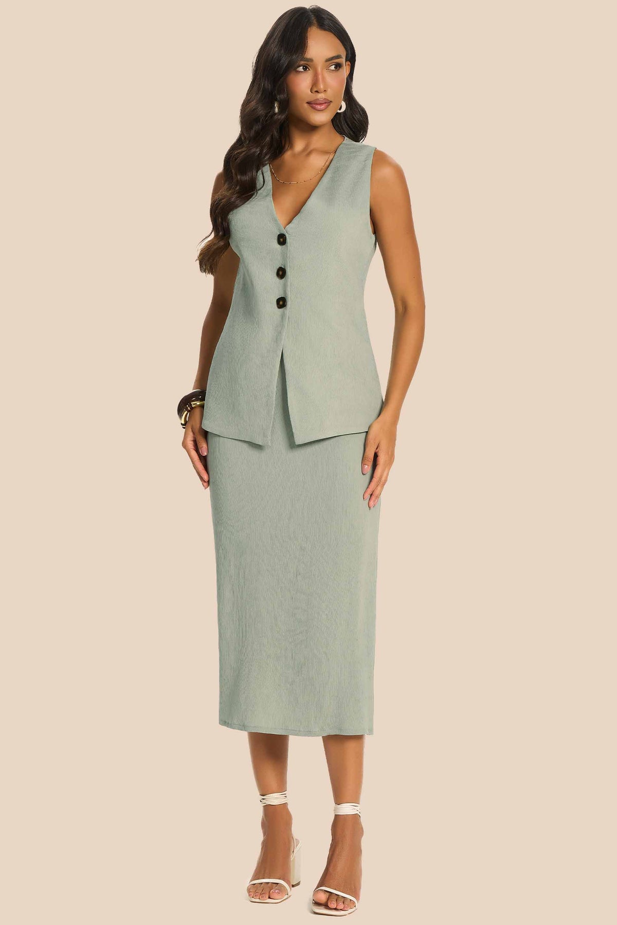 Colete Feminino Texturizado com Botões Miragem - Doce Trama