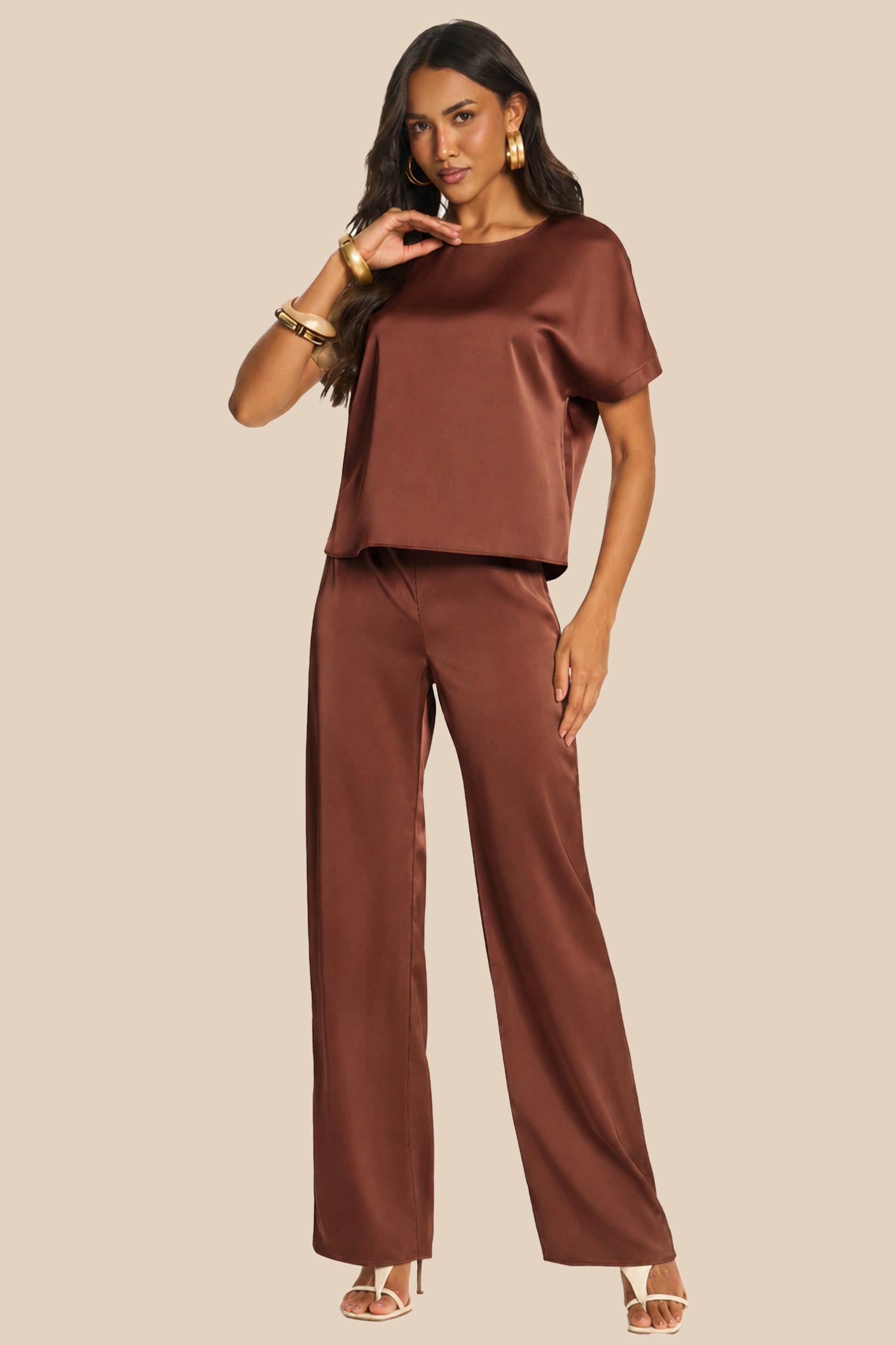 Blusa Reta em Cetim Manga Curta Miragem - Doce Trama