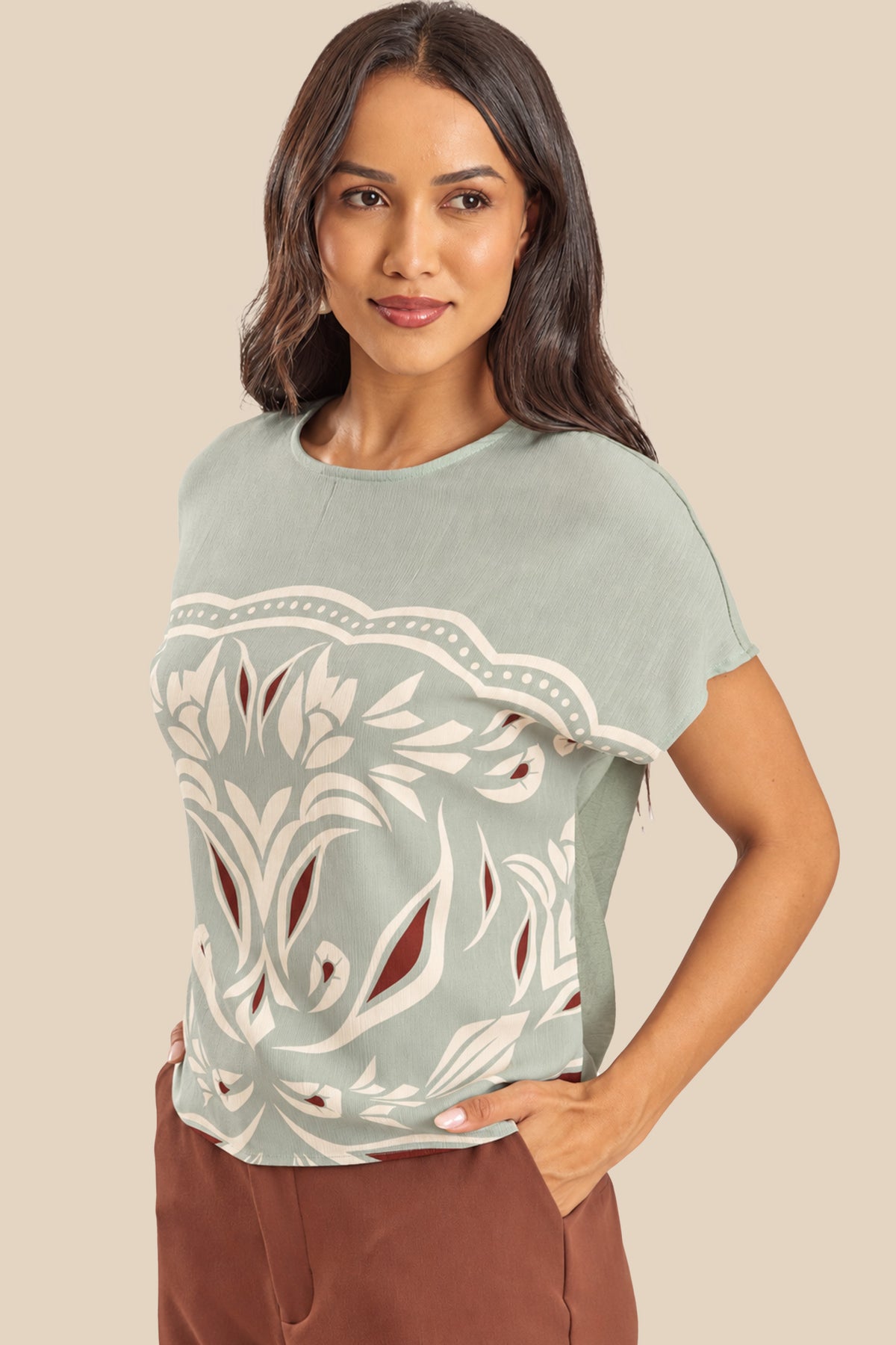 Blusa Feminina Manga Curta Estampada Miragem - Doce Trama