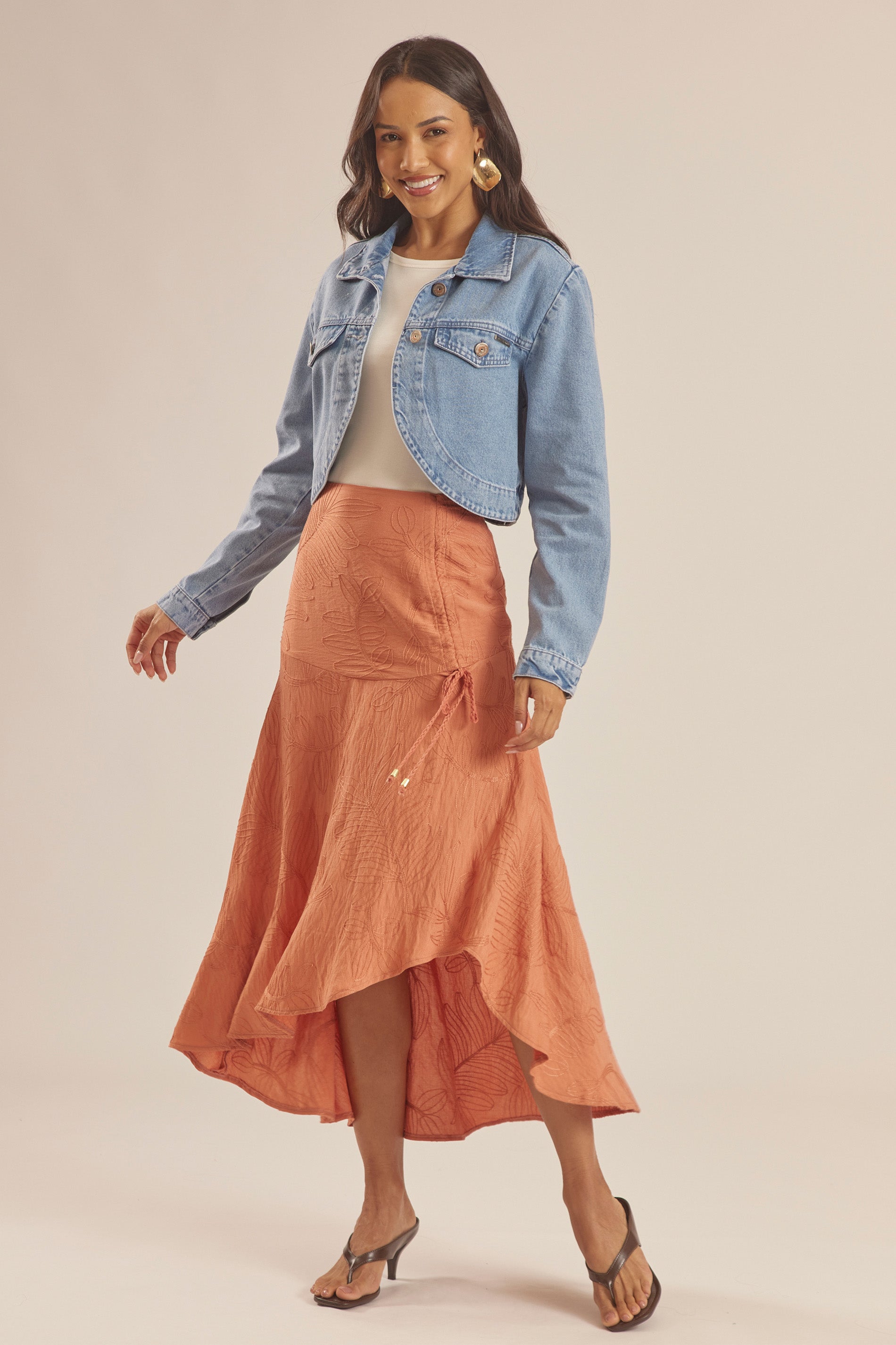 Jaqueta Cropped Jeans Barra Arredondada Miragem - Doce Trama