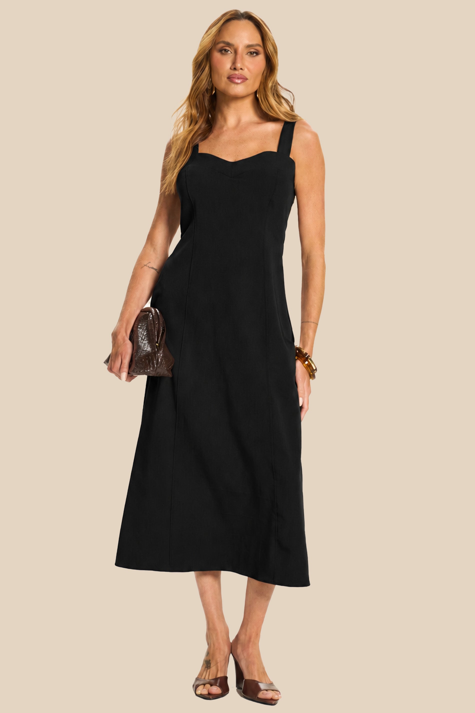 Vestido Midi de Alça em Alfaiataria Miragem - Doce Trama
