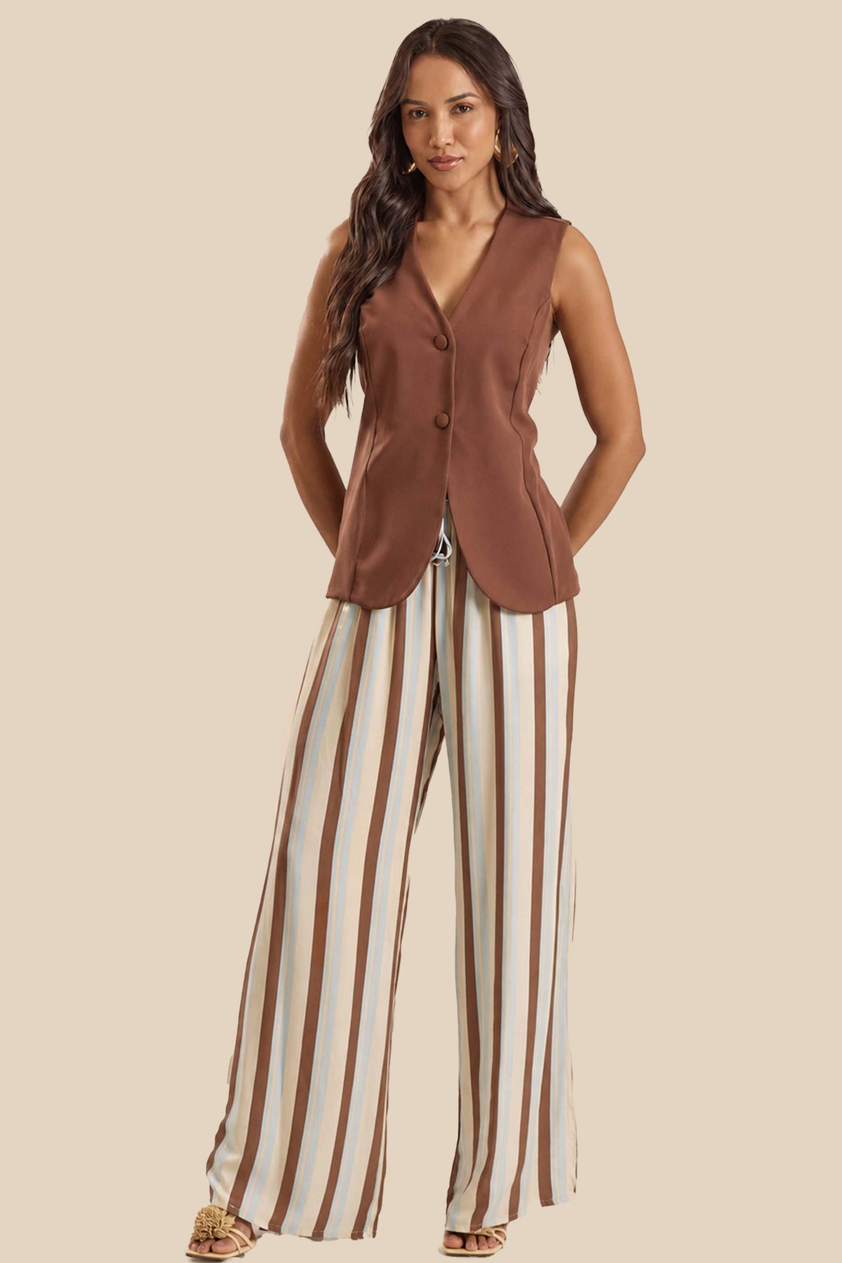 Calça Pantalona em Viscose Listrada Miragem - Doce Trama