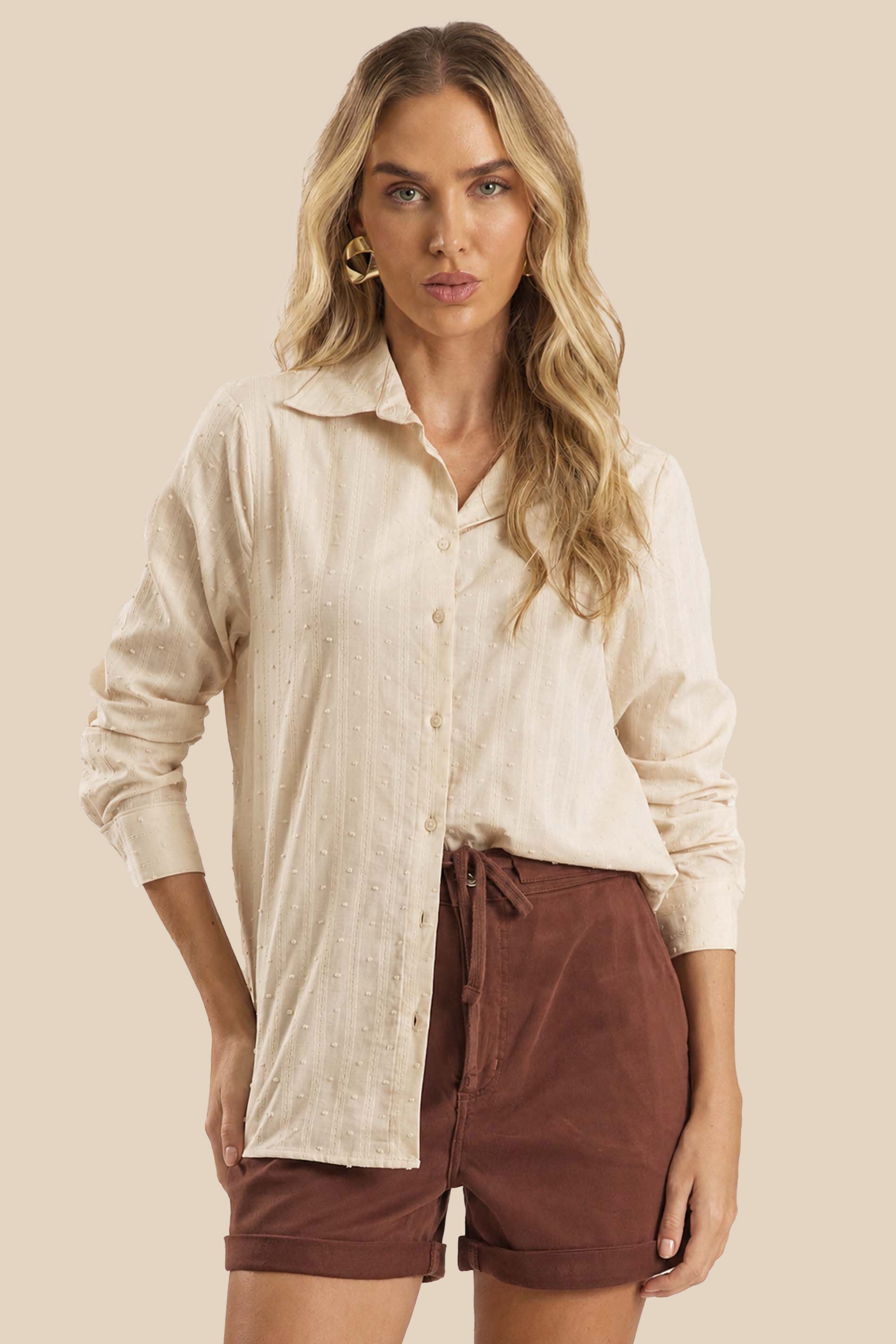 Camisa Feminina Manga Longa Texturizada Duna - Doce