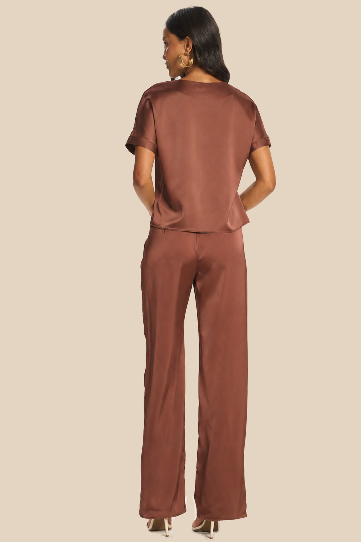 Calça Pantalona em Cetim Cintura Alta Miragem - Doce Trama