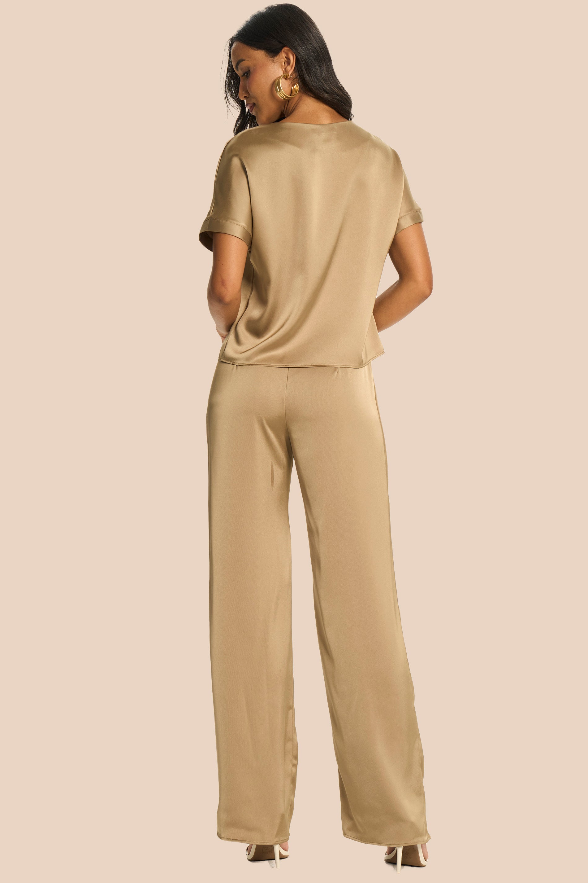 Calça Pantalona em Cetim Cintura Alta Miragem - Doce Trama