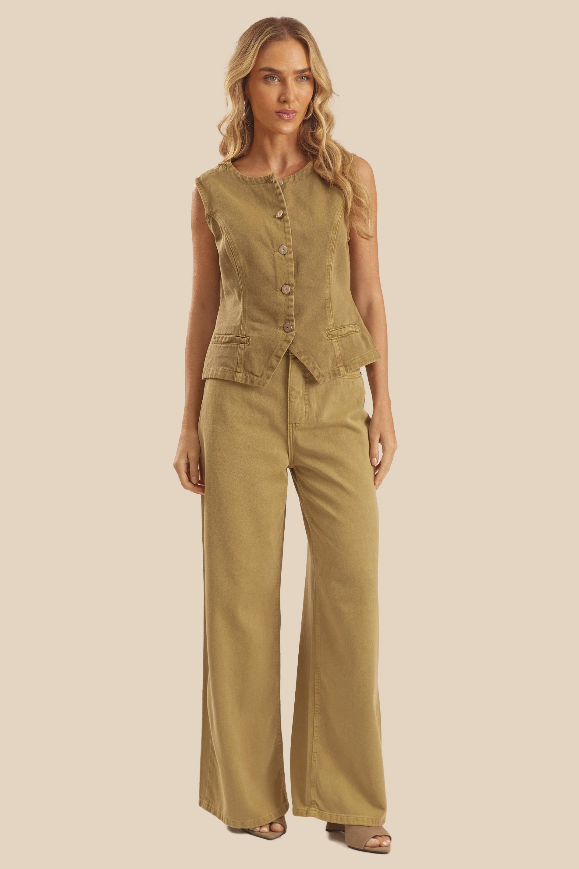 Calça Jeans Pantalona Sarja Cintura Alta Miragem- Doce Trama