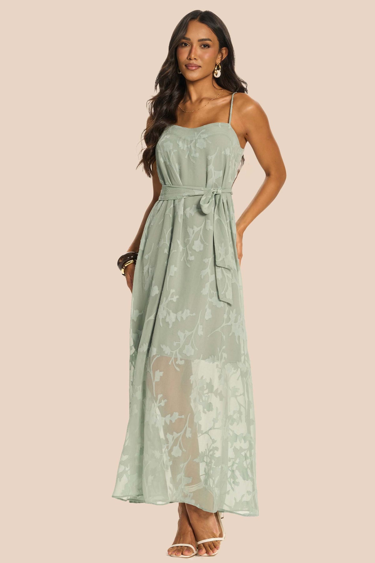 Vestido Longo Evasê Chiffon de Alça Miragem - Doce Trama