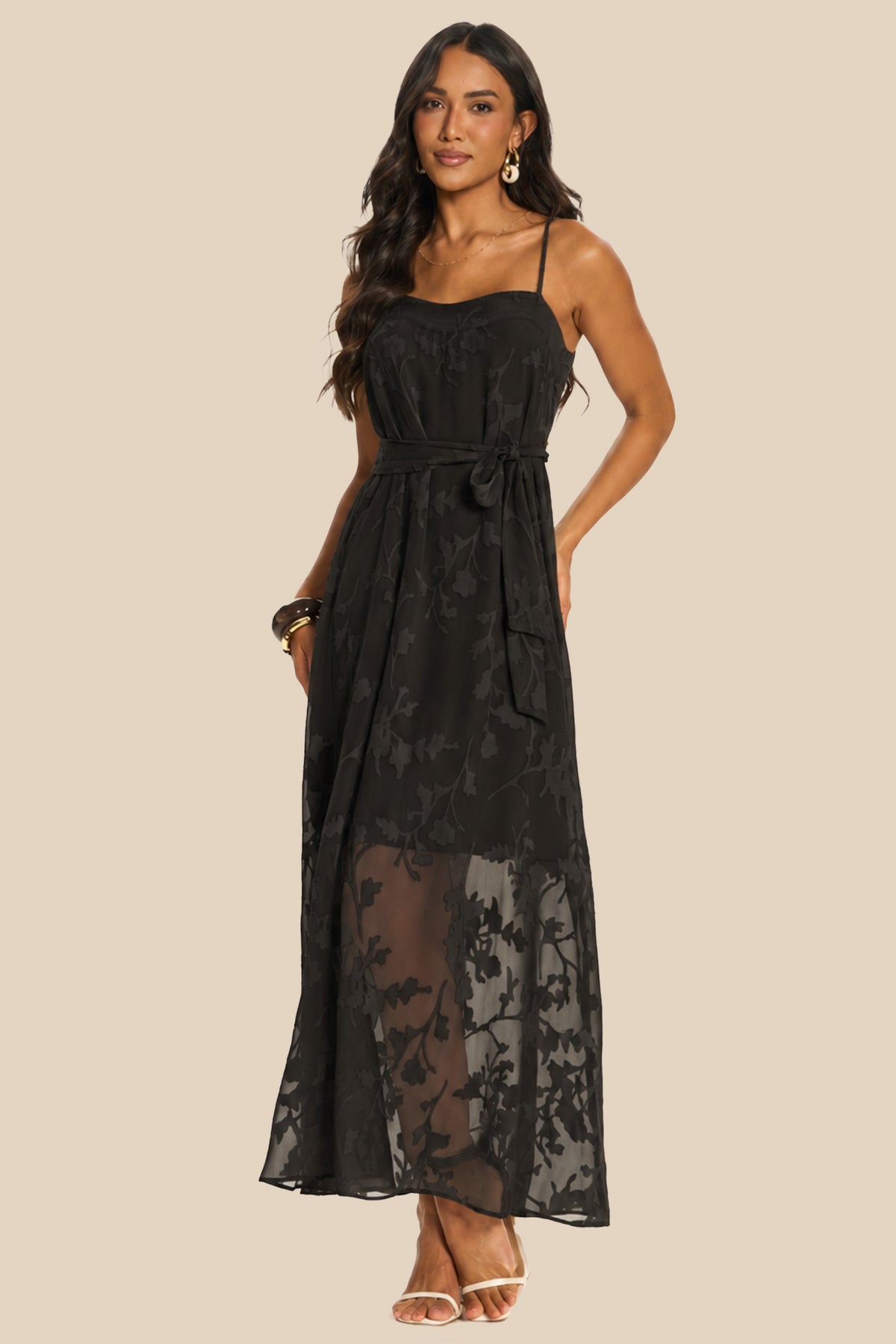 Vestido Longo Evasê Chiffon de Alça Miragem - Doce Trama