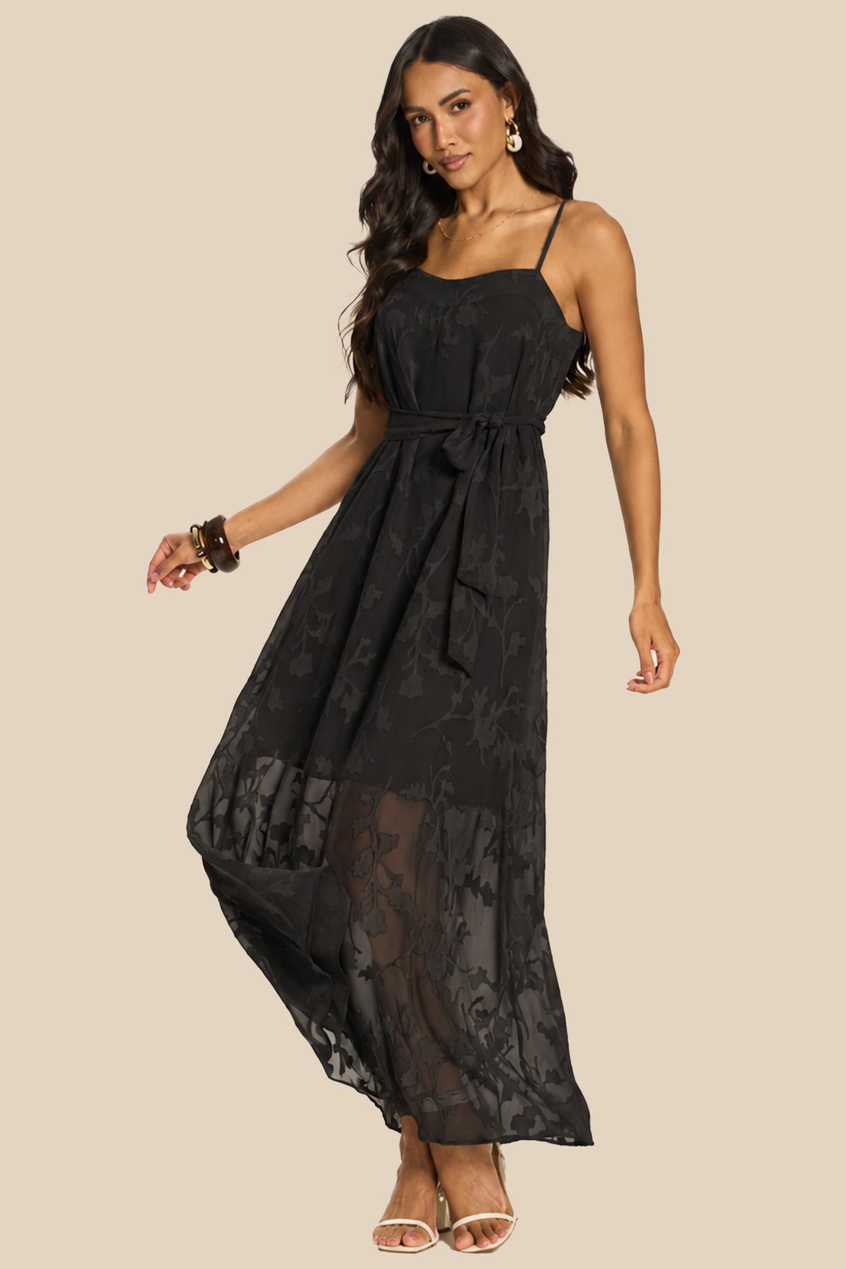 Vestido Longo Evasê Chiffon de Alça Miragem - Doce Trama