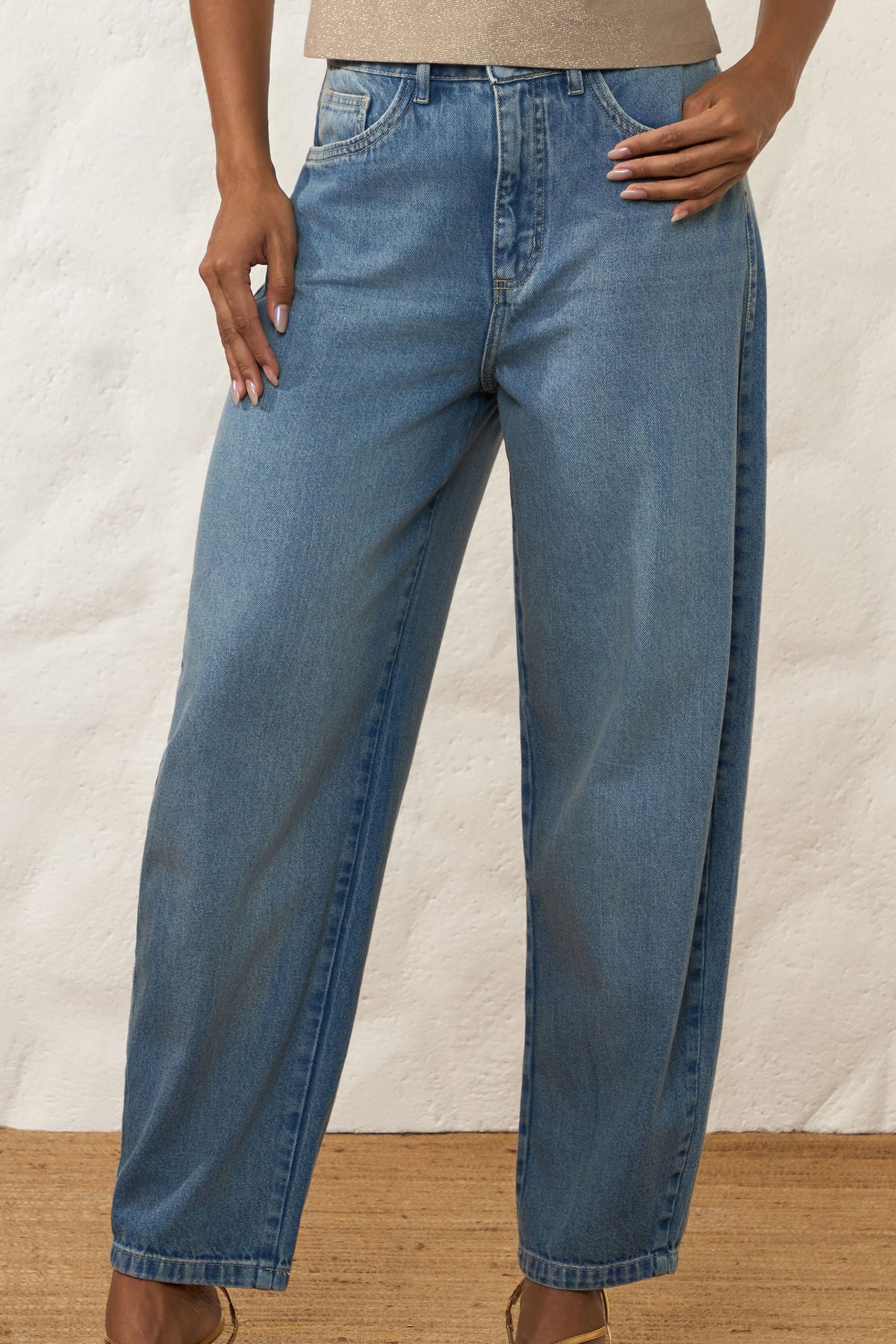 Calça Barrel Jeans Cintura Alta Resort - Doce Trama