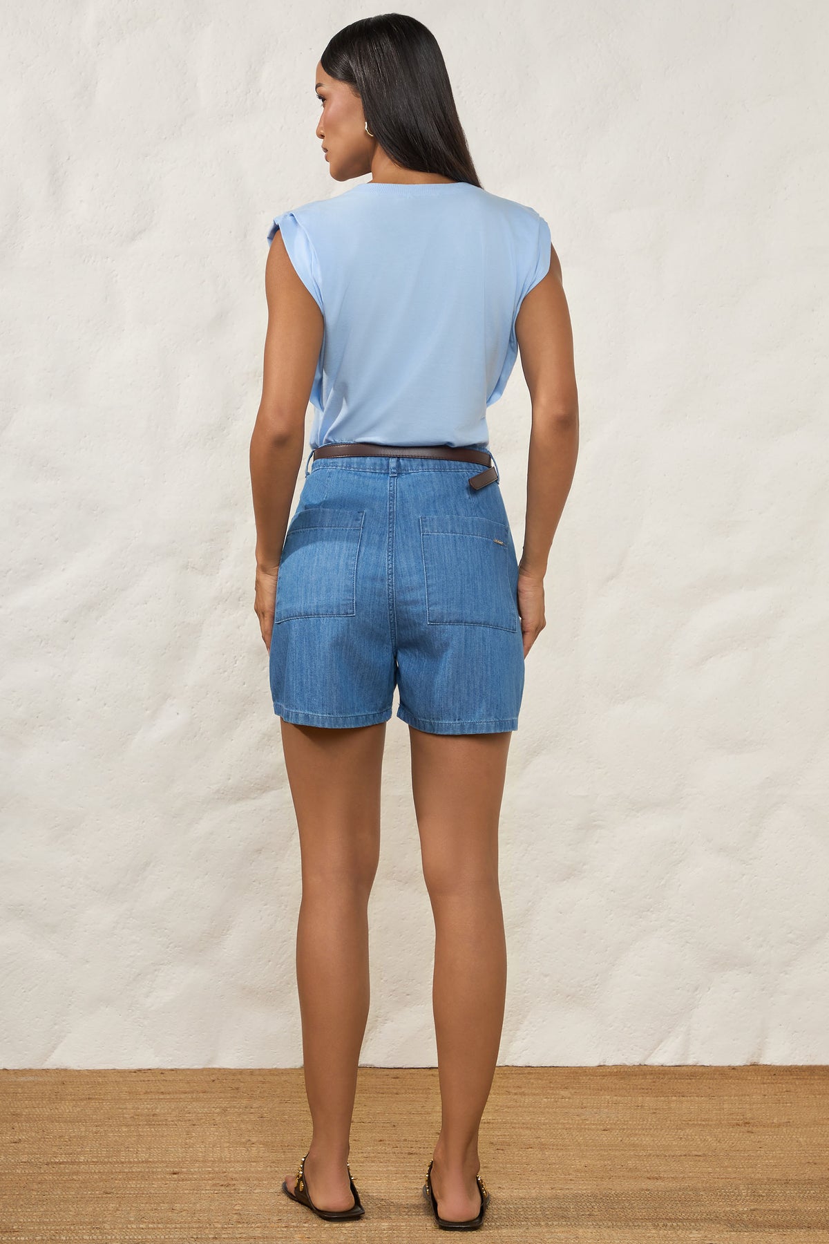 Shorts Jeans Alfaiataria com Cinto Resort - Doce Trama