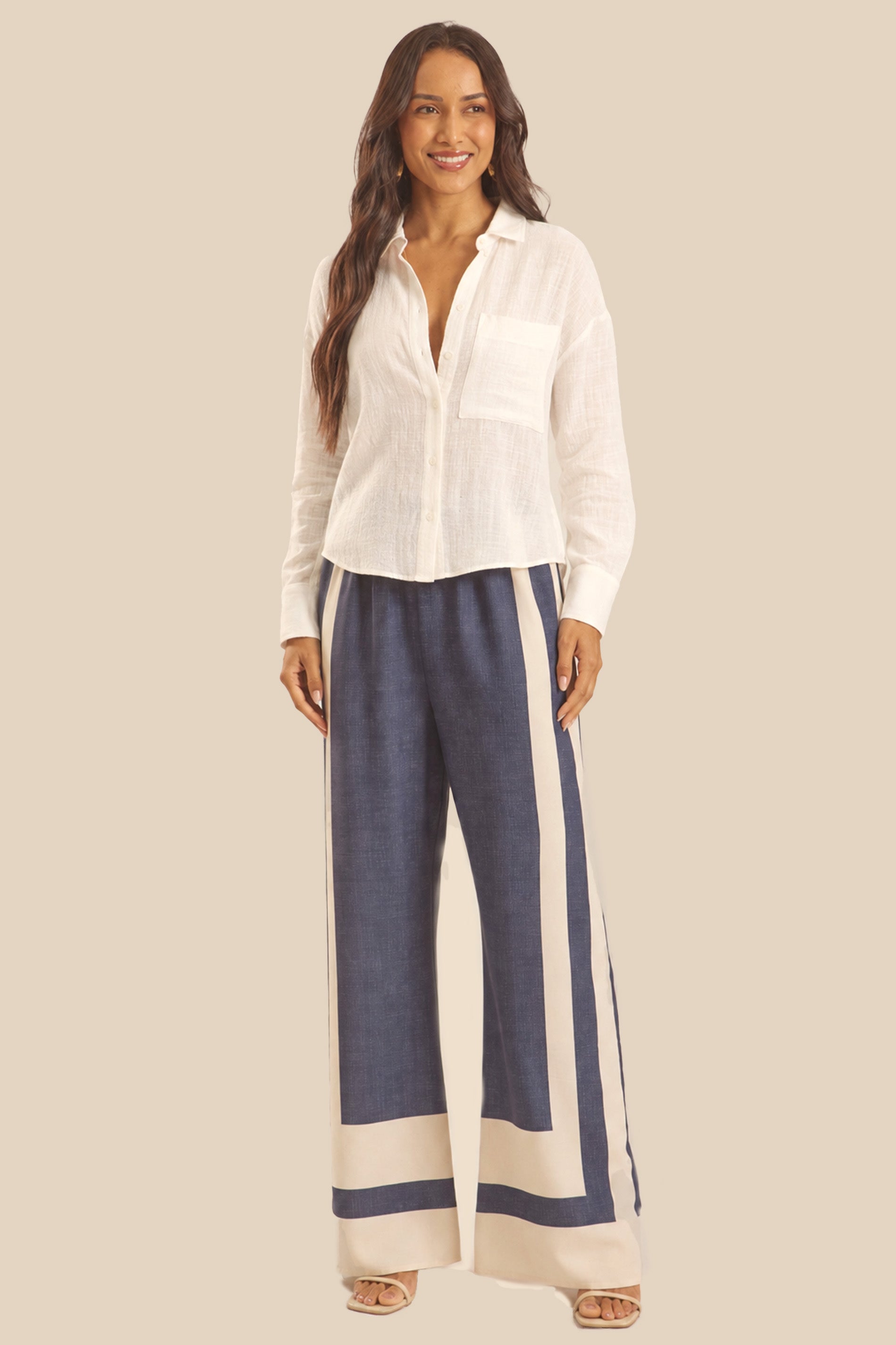 Calça Pantalona Plano Soft Listrada Miragem - Doce Trama