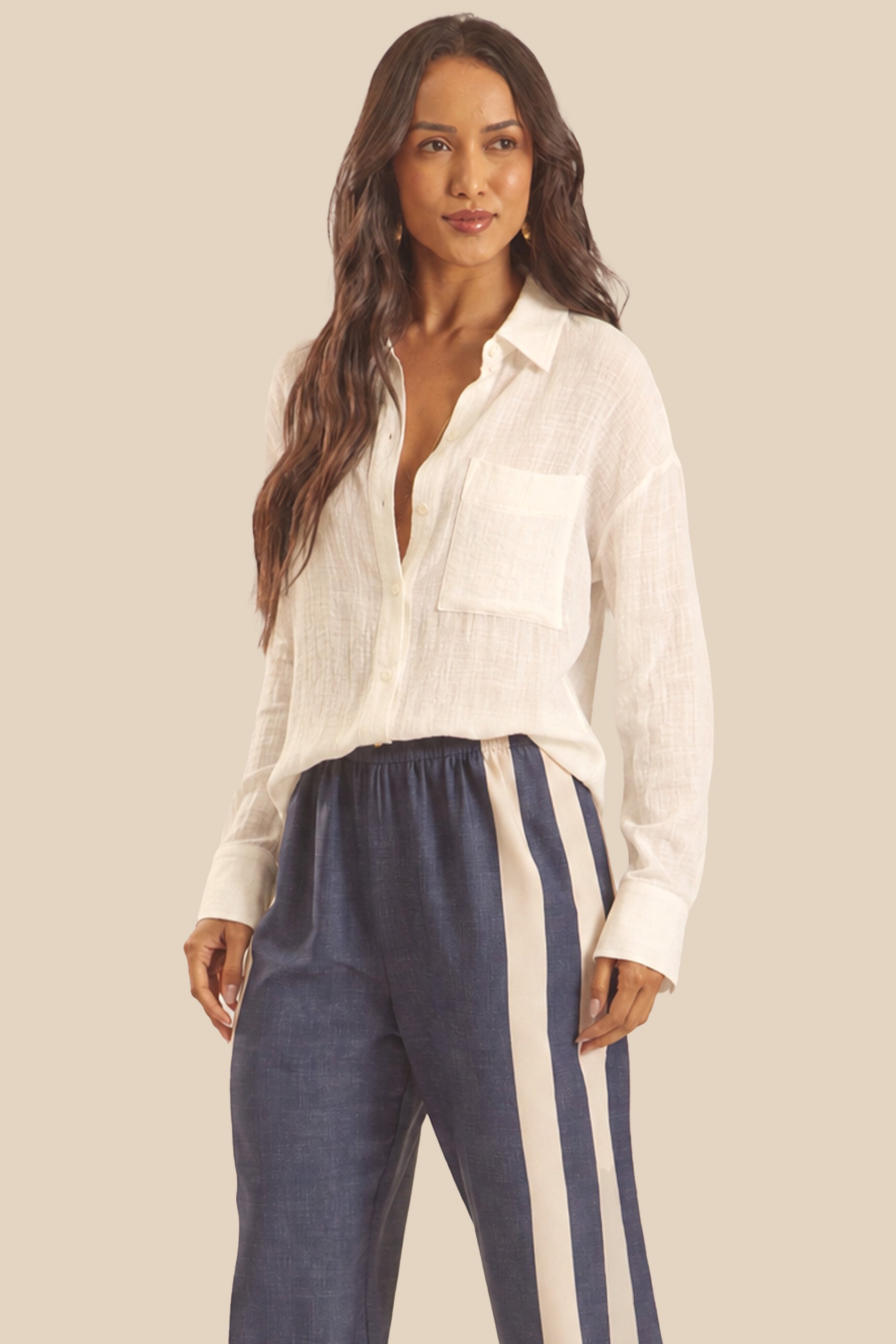 Calça Pantalona Plano Soft Listrada Miragem - Doce Trama