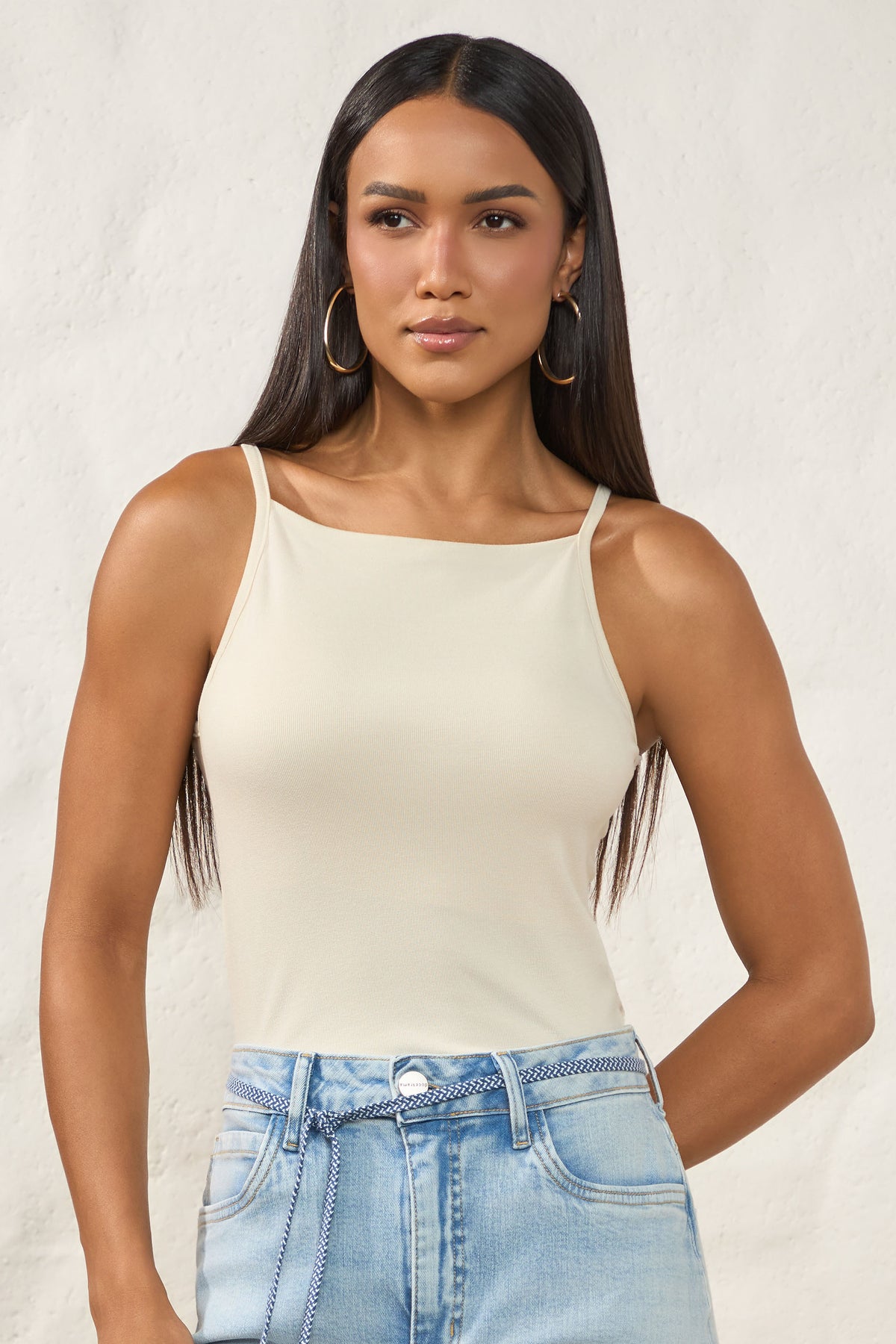 Blusa Regata Reta em Ribana Canelada Resort - Doce Trama