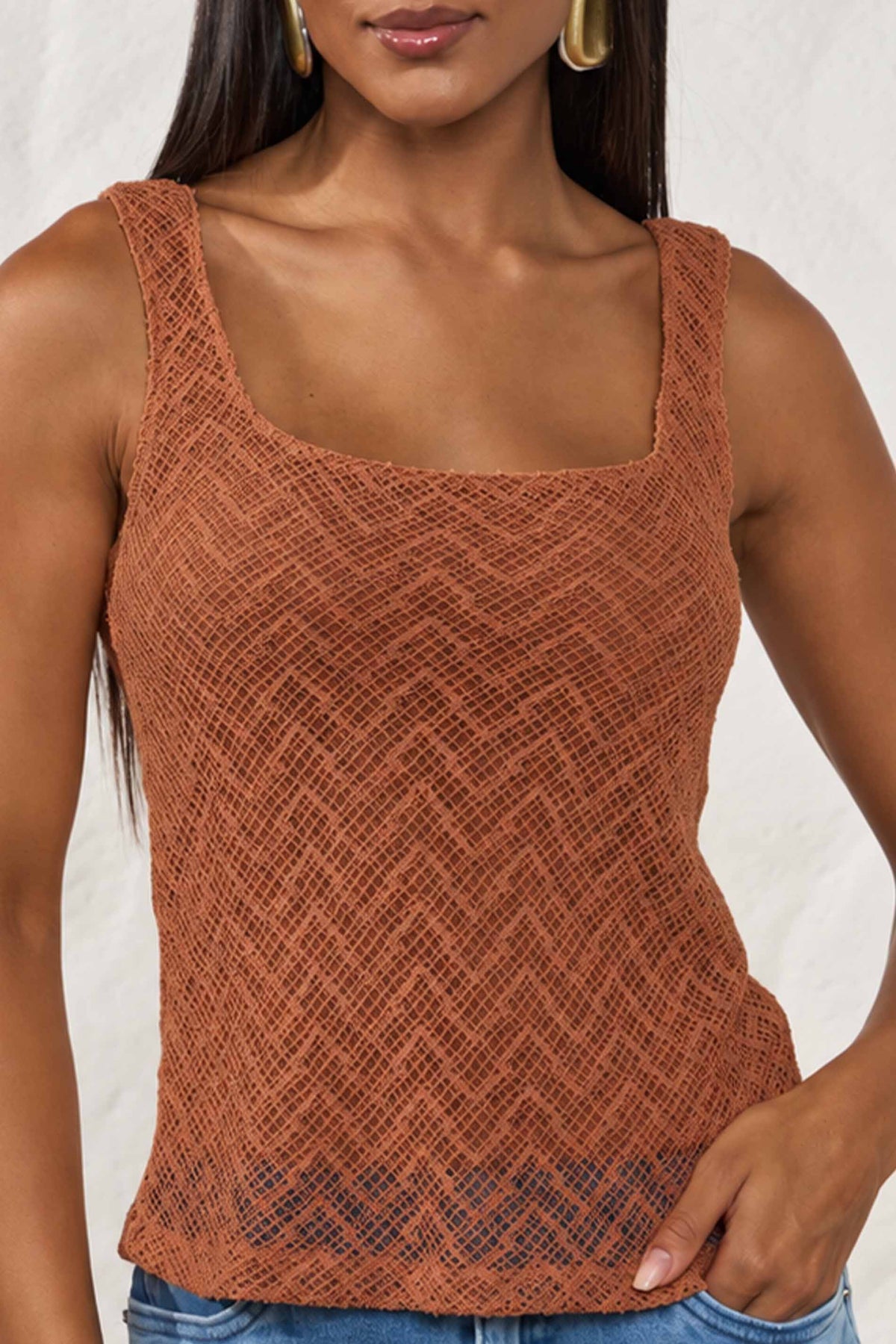 Blusa Feminina Reta Tela Crochê Forrada Resort - Doce Trama