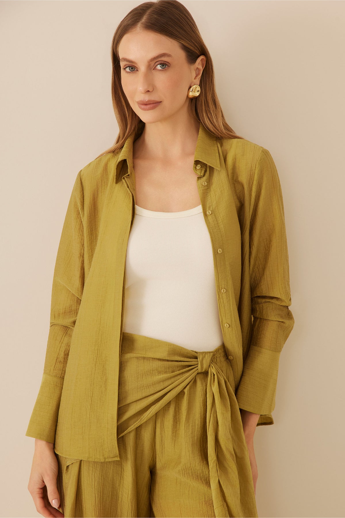 Camisa Feminina Texturizada Manga Longa Resort - Doce Trama