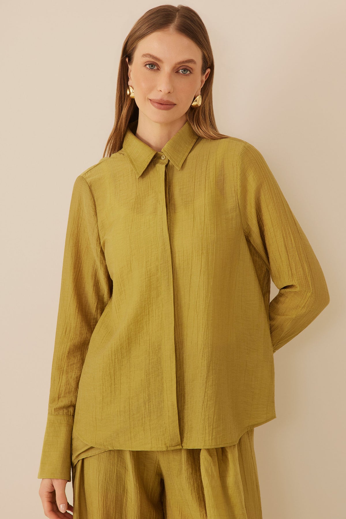 Camisa Feminina Texturizada Manga Longa Resort - Doce Trama