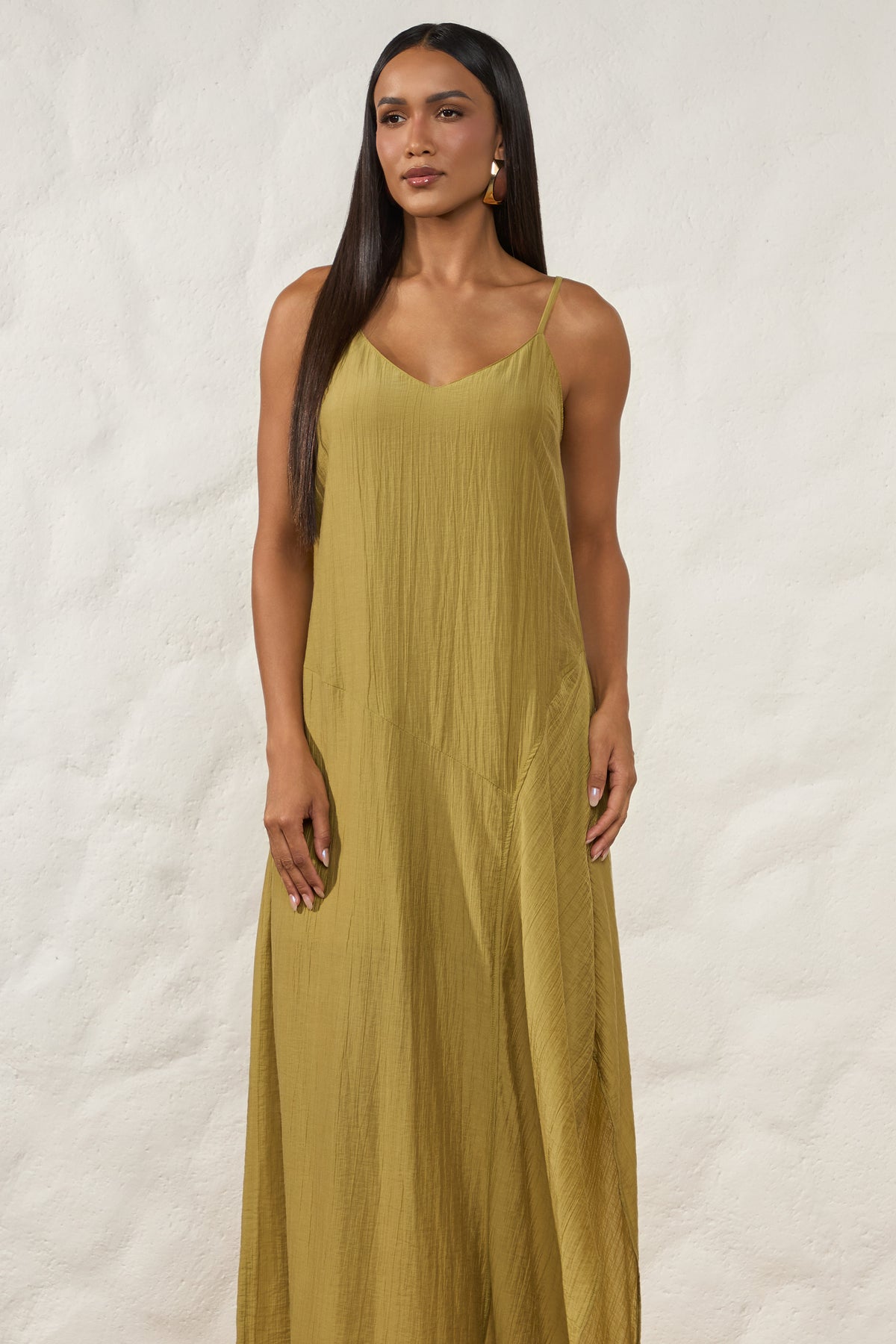 Vestido Longo de Alça Evasê Texturizado Resort - Doce Trama