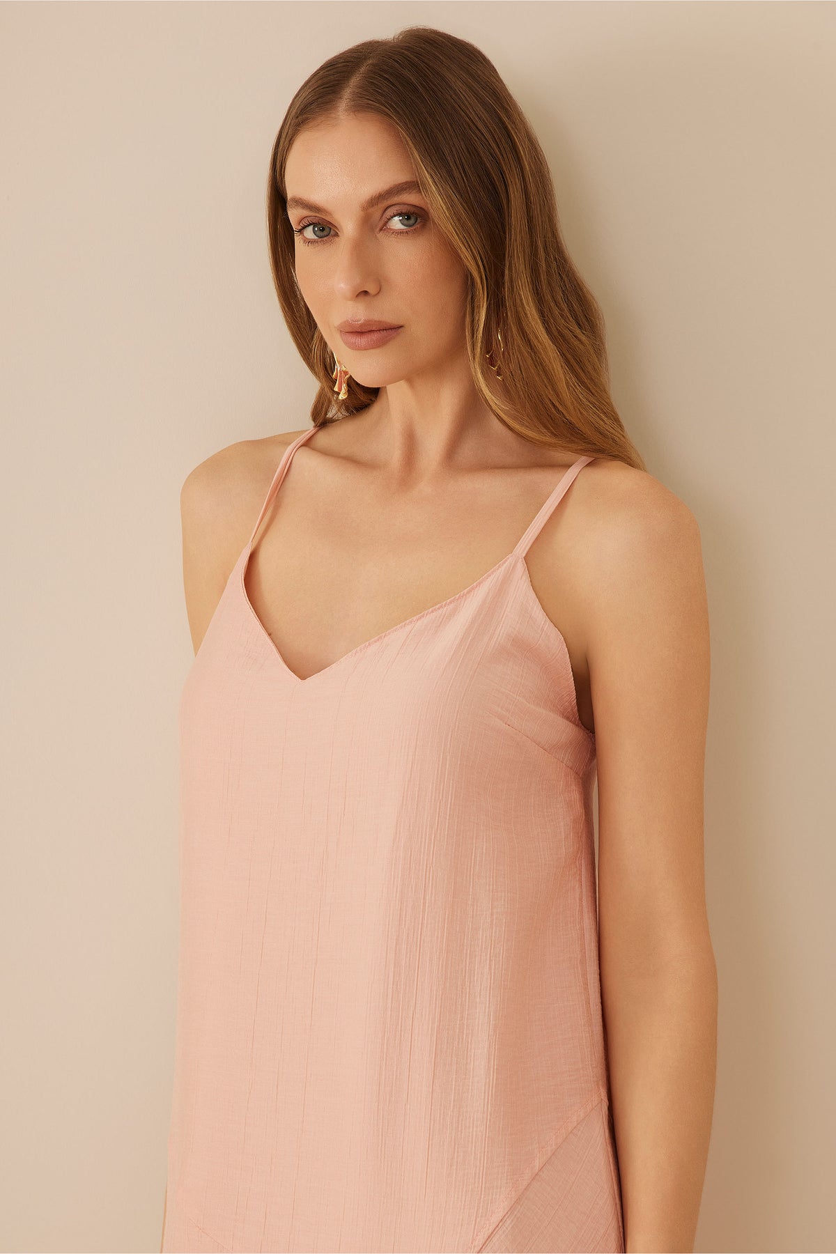 Vestido Longo de Alça Evasê Texturizado Resort - Doce Trama