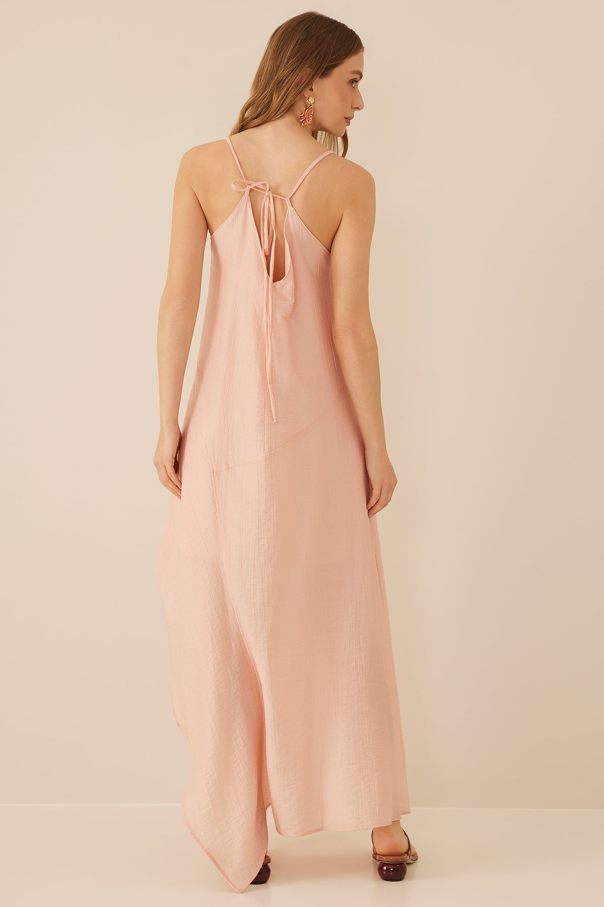 Vestido Longo de Alça Evasê Texturizado Resort - Doce Trama