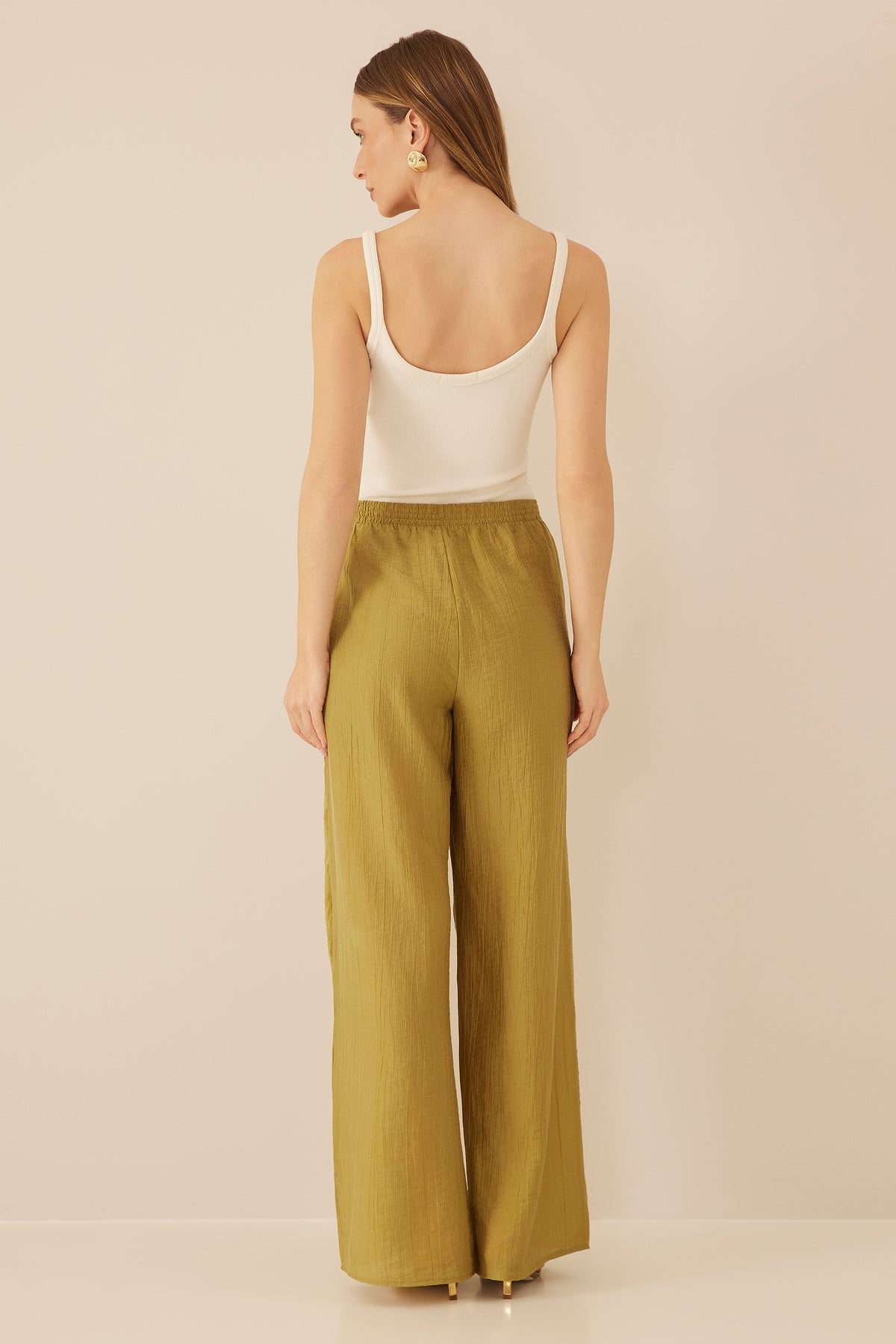 Calça Pantalona Texturizada com Drapeado Resort - Doce Trama