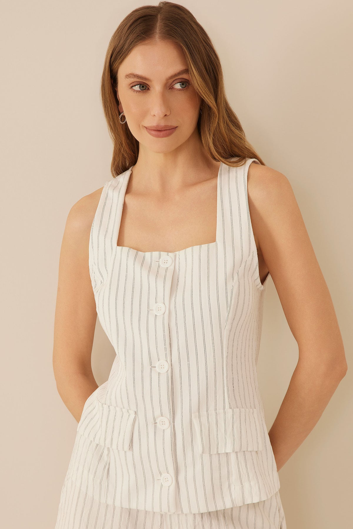 Colete Feminino Alfaiataria Risca de Giz Resort - Doce Trama