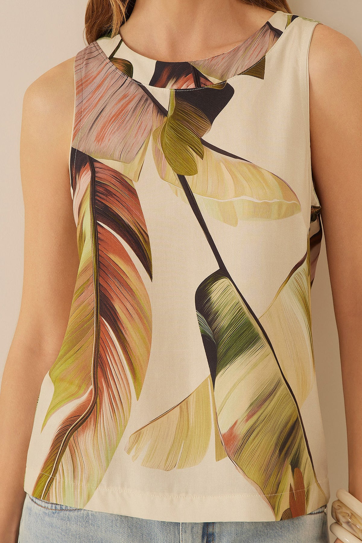 Blusa Sem Manga Viscose Estampada Resort - Doce Trama