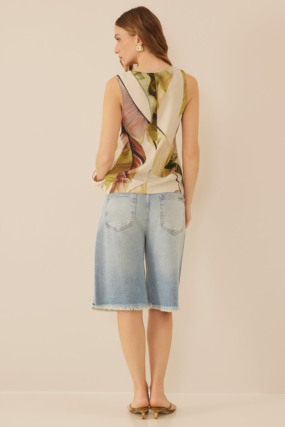 Blusa Sem Manga Viscose Estampada Resort - Doce Trama