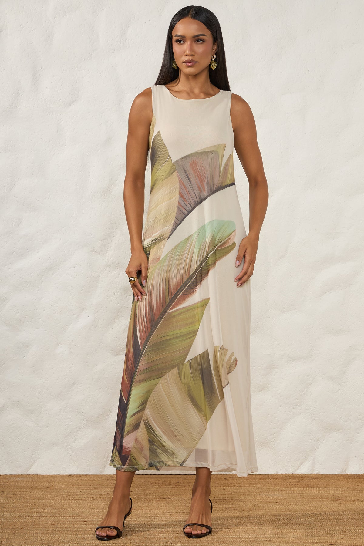 Vestido Longo Reto Tule Estampado Resort - Doce Trama