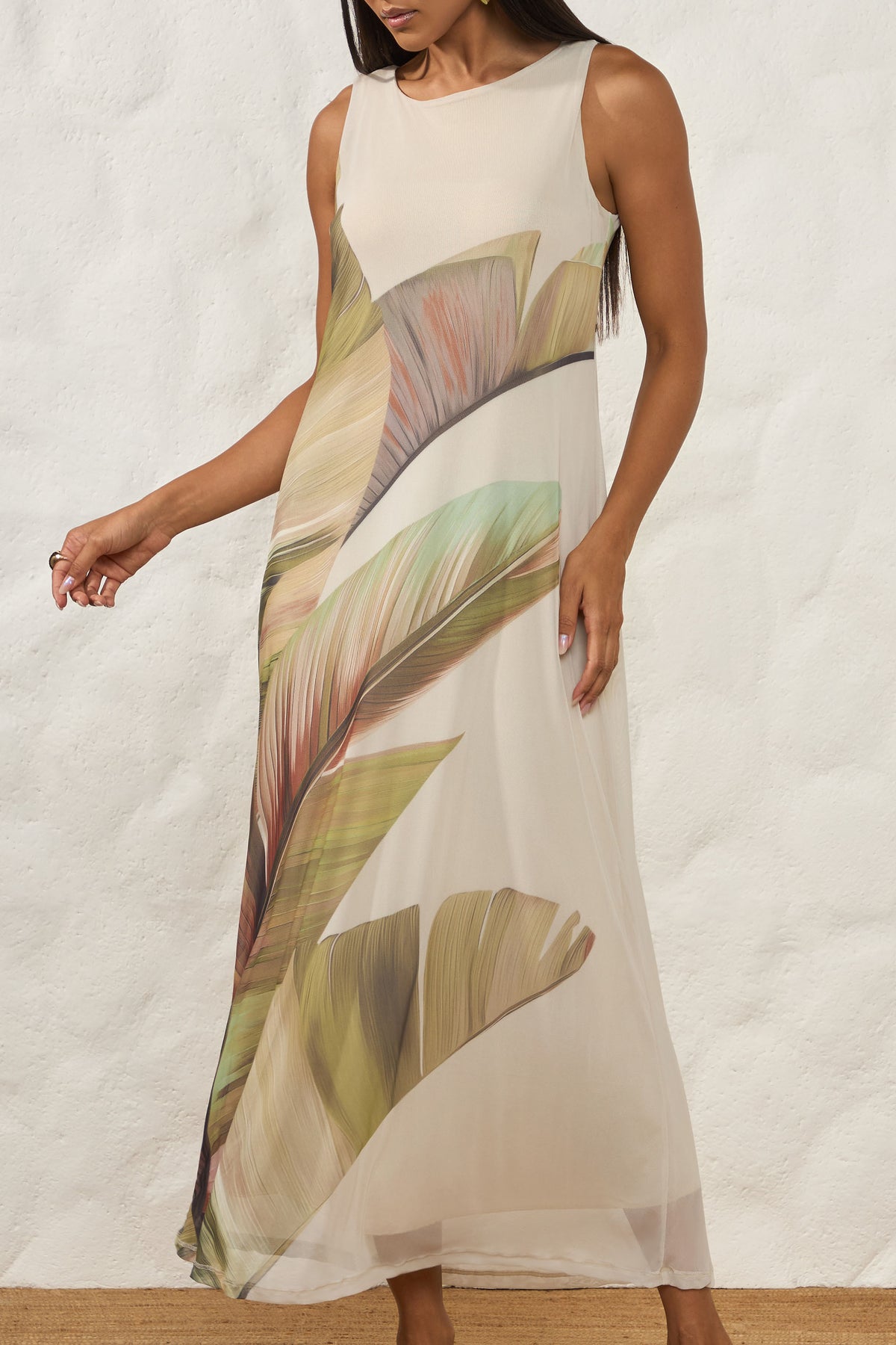 Vestido Longo Reto Tule Estampado Resort - Doce Trama