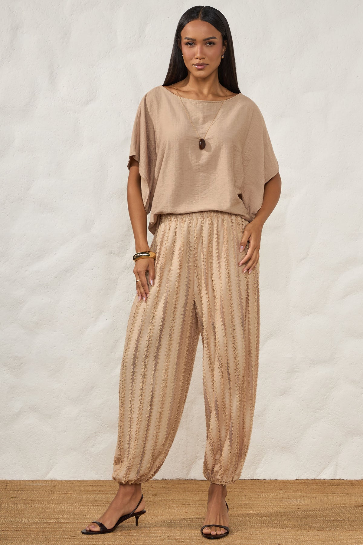 Blusa Ampla Texturizada Manga Curta Resort - Doce Trama