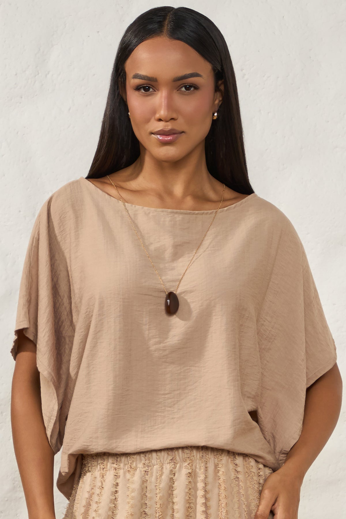 Blusa Ampla Texturizada Manga Curta Resort - Doce Trama