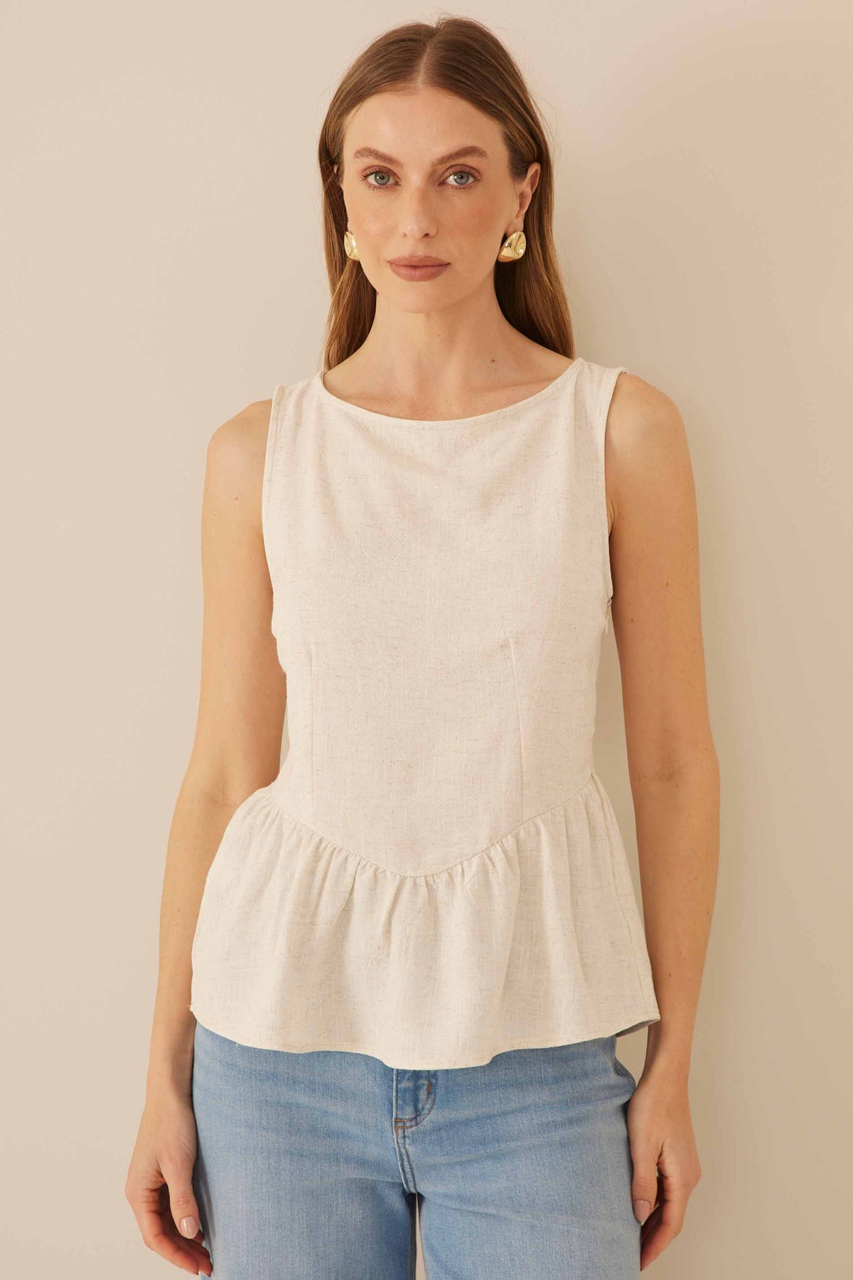 Blusa Peplum em Tecido Plano Resort - Doce Trama
