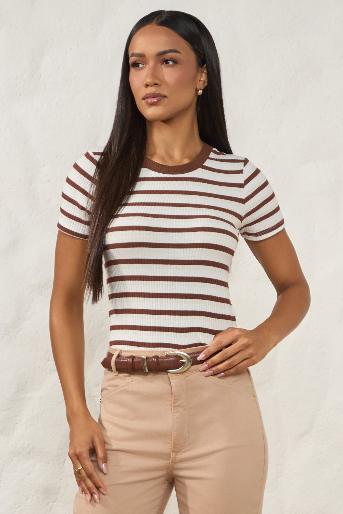 T-Shirt Feminina Ribana Canelada Listrada Resort- Doce Trama