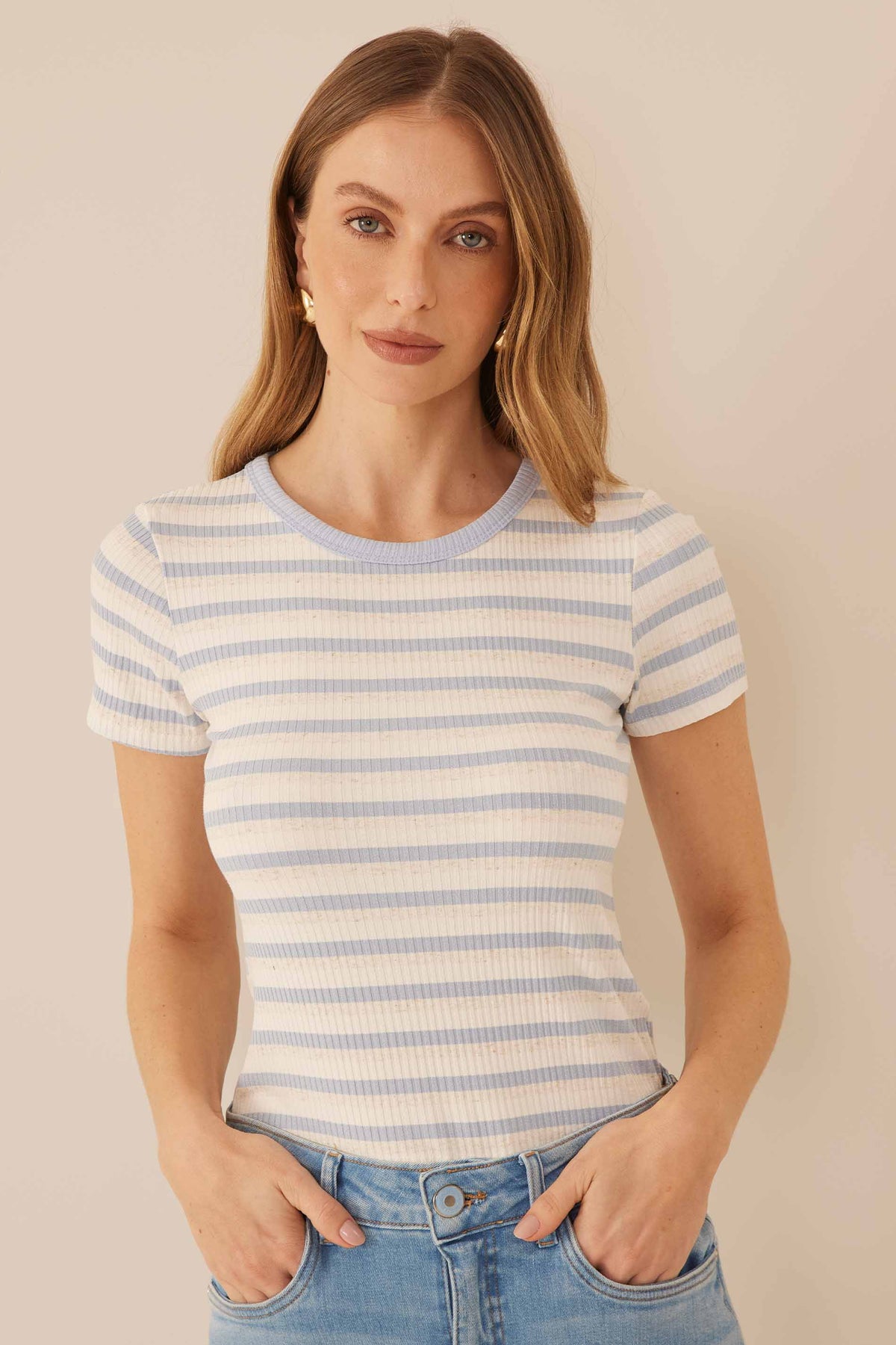 T-Shirt Feminina Ribana Canelada Listrada Resort- Doce Trama