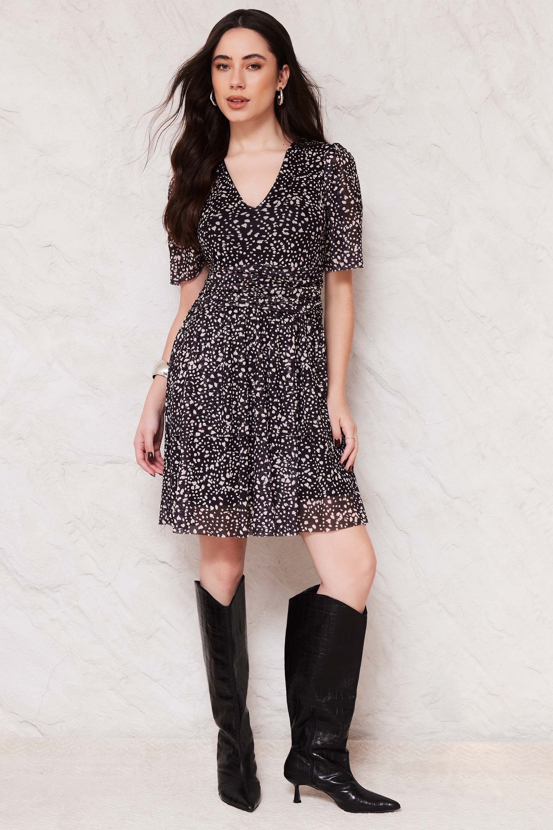 Vestido Curto Evasê em Tule com Drapeado Sunset - Doce Trama