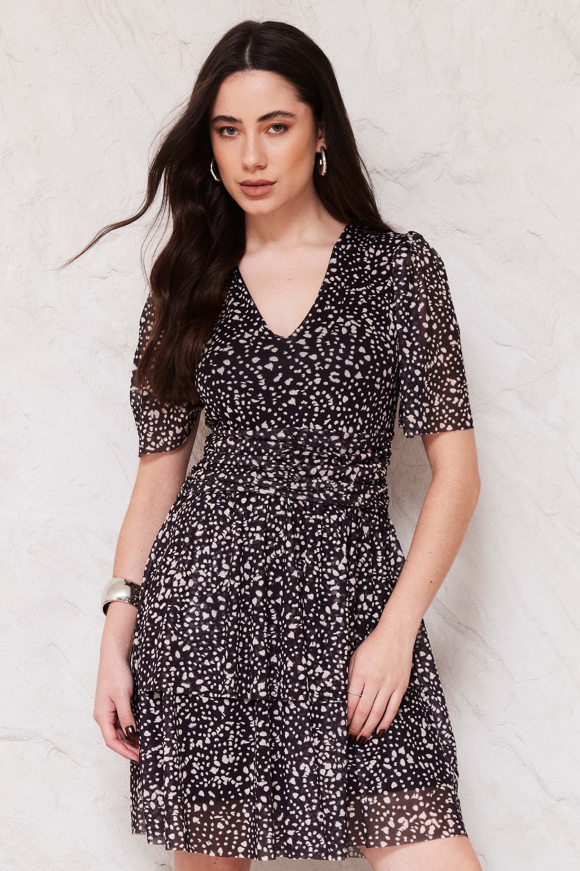 Vestido Curto Evasê em Tule com Drapeado Sunset - Doce Trama