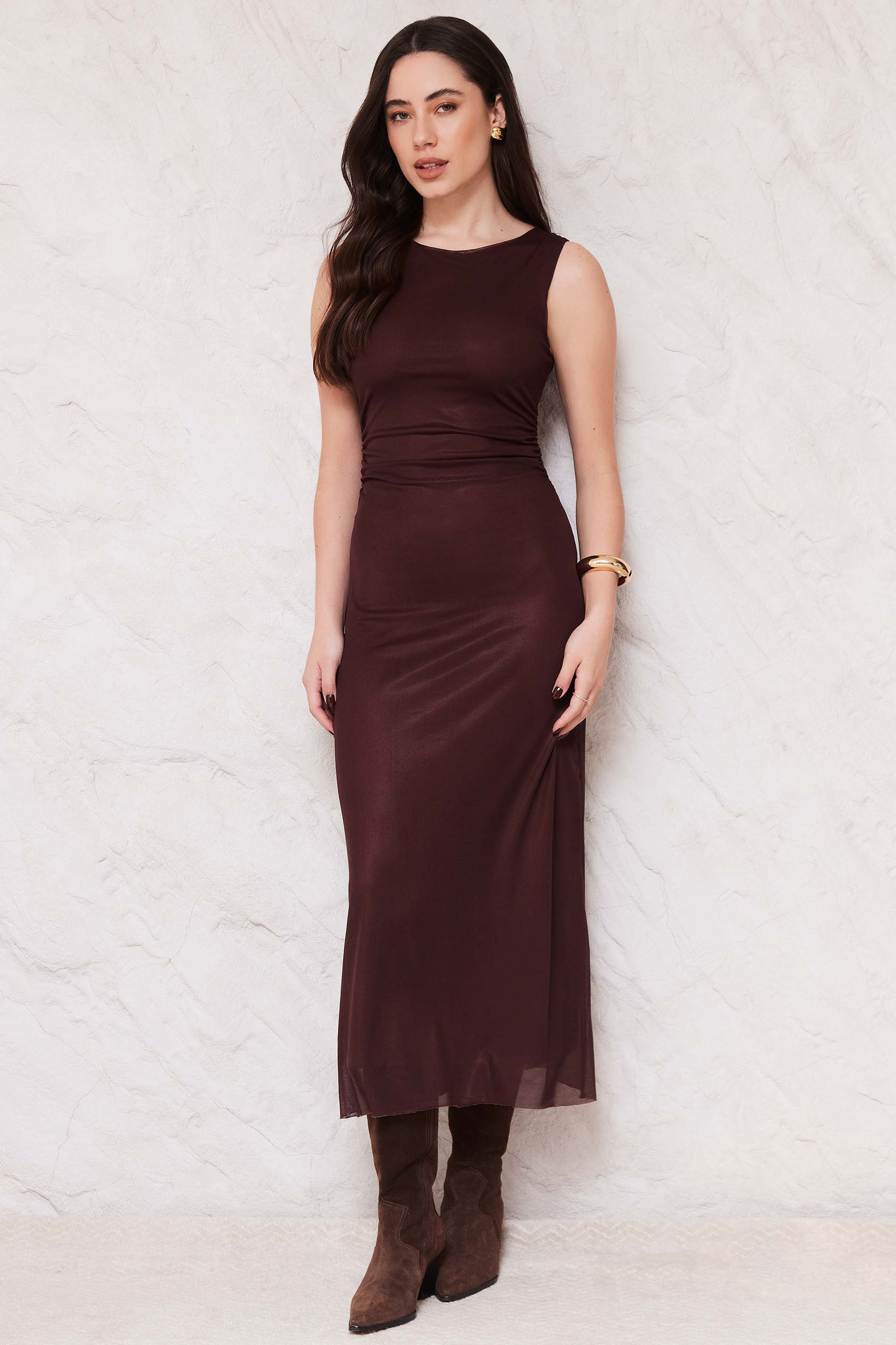 Vestido Midi em Tule com Drapeado Sunset  - Doce Trama