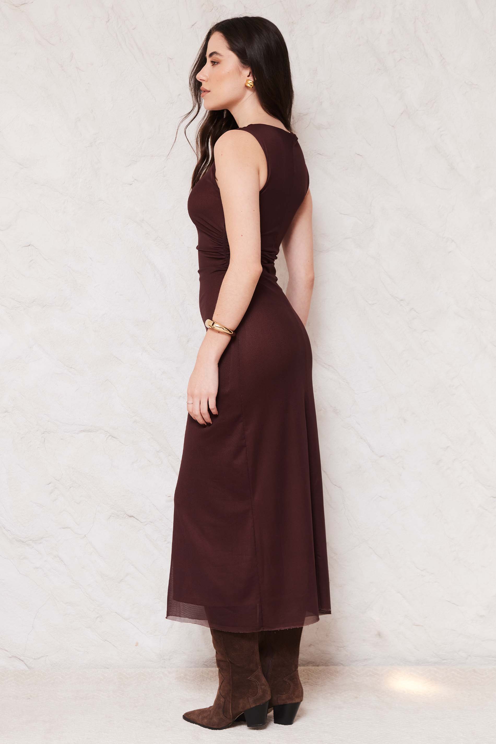 Vestido Midi em Tule com Drapeado Sunset  - Doce Trama