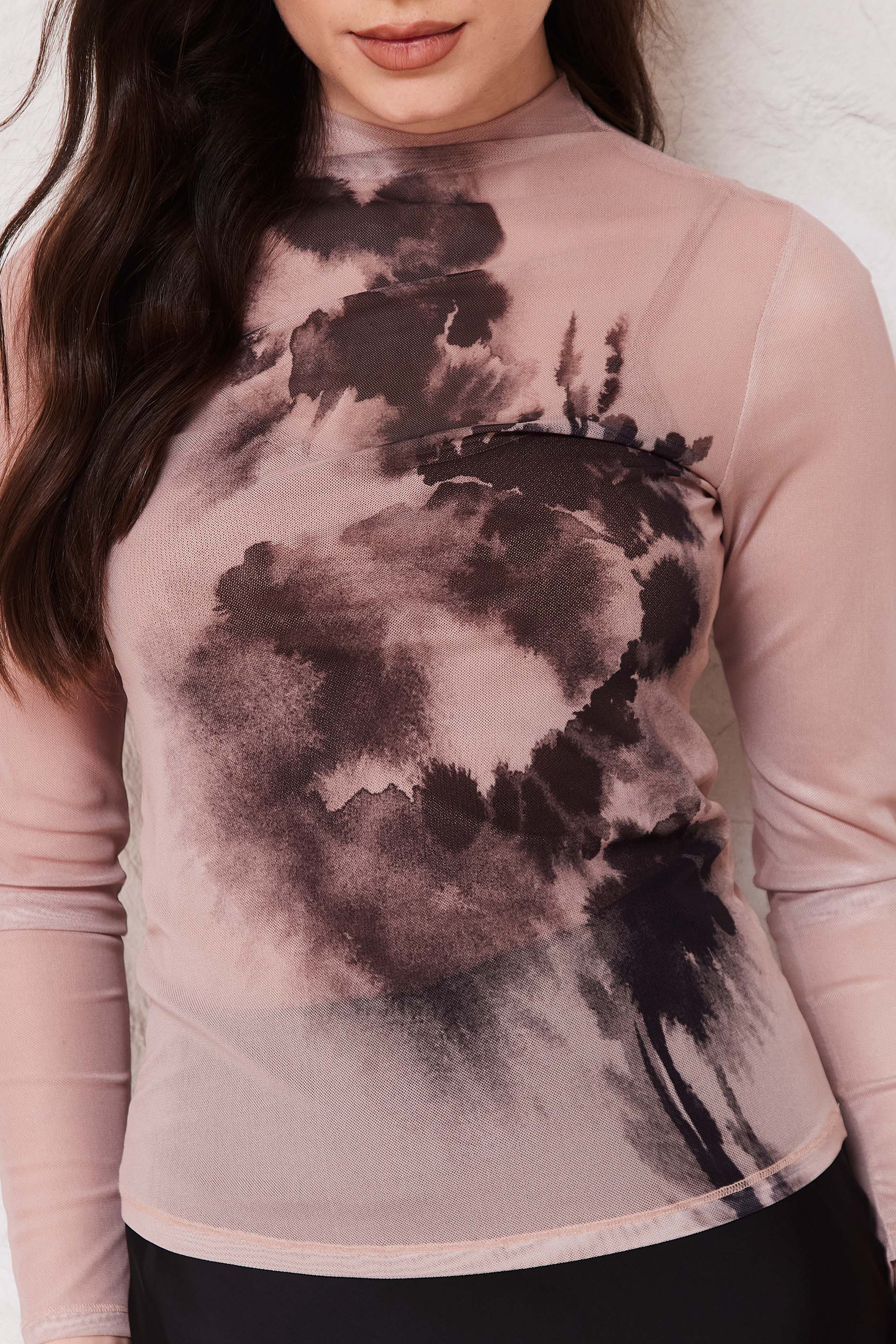 Blusa Feminina Manga Longa Tule Estampado Sunset- Doce Trama