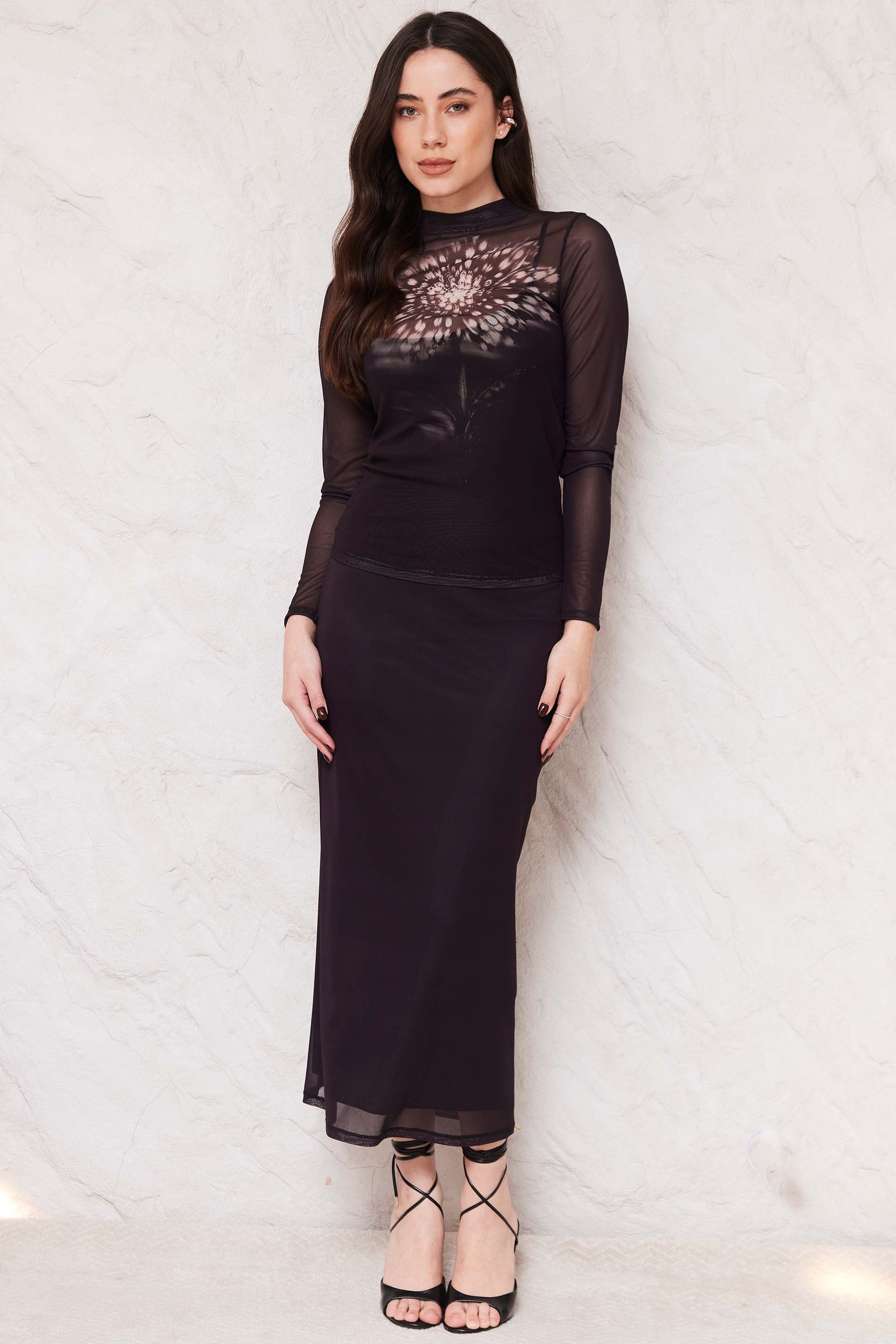 Saia Midi Evasê em Tule Sunset - Doce Trama