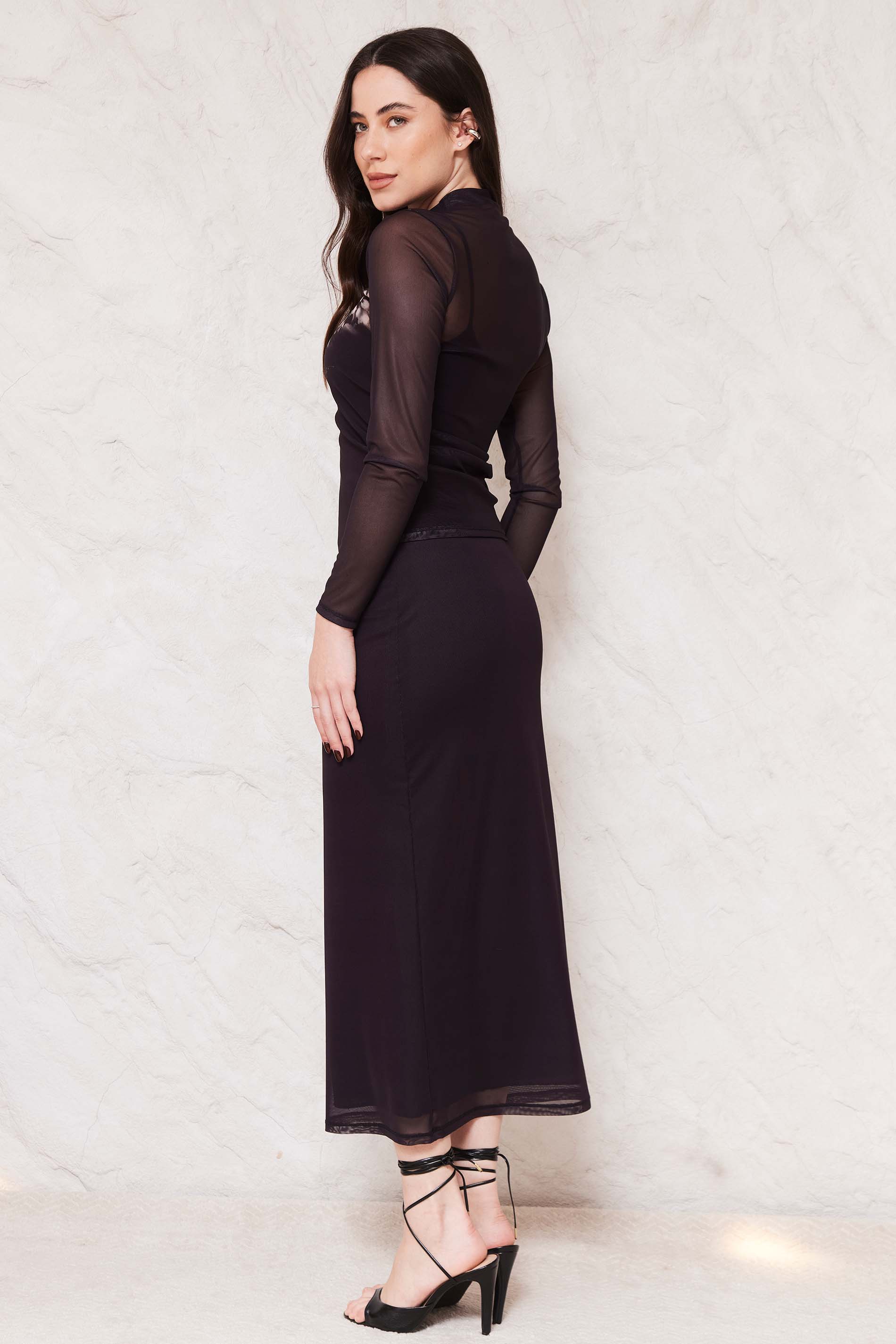 Saia Midi Evasê em Tule Sunset - Doce Trama