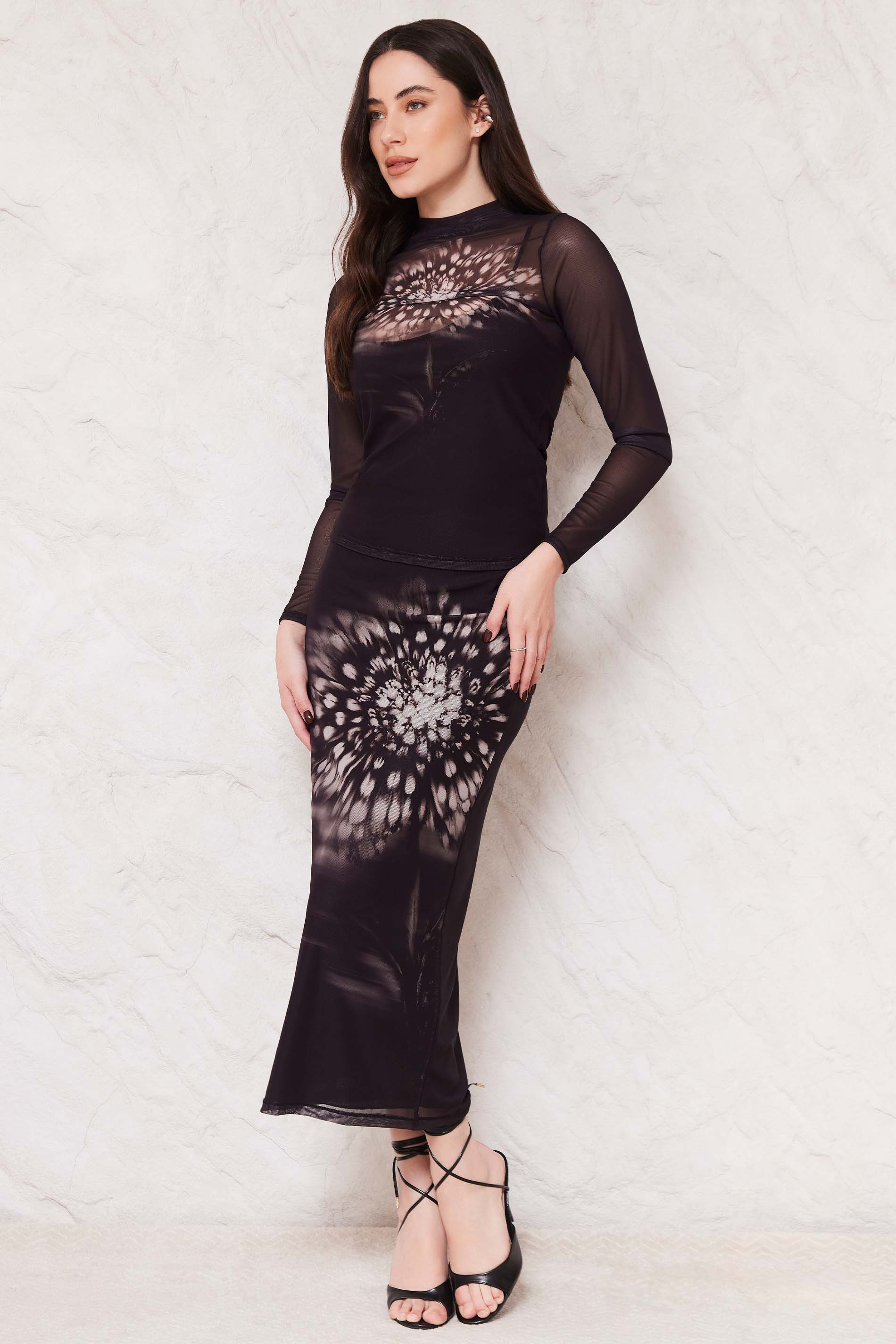 Saia Midi Evasê em Tule Sunset - Doce Trama