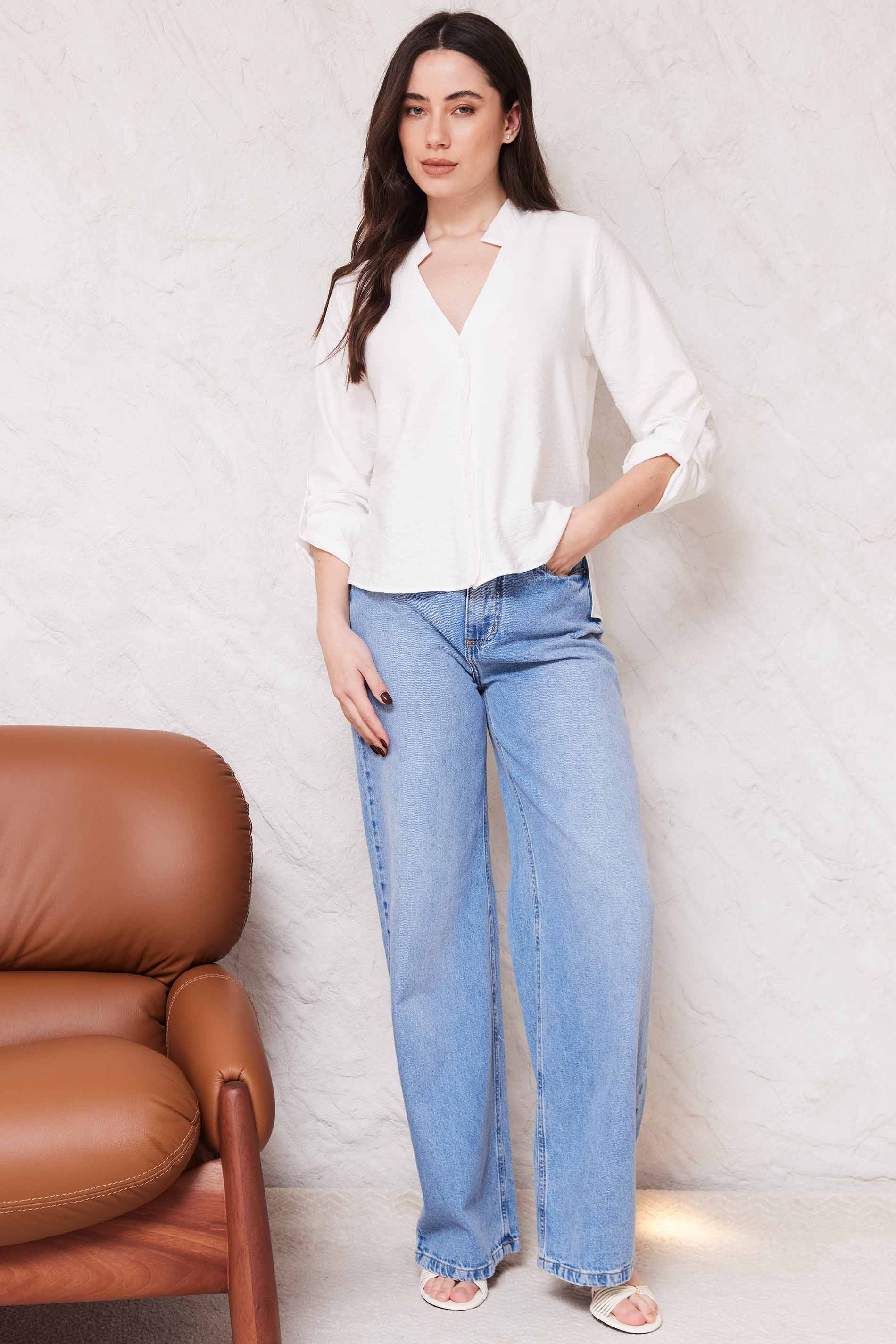 Camisa Feminina Reta Creponada Martingale Sunset- Doce Trama