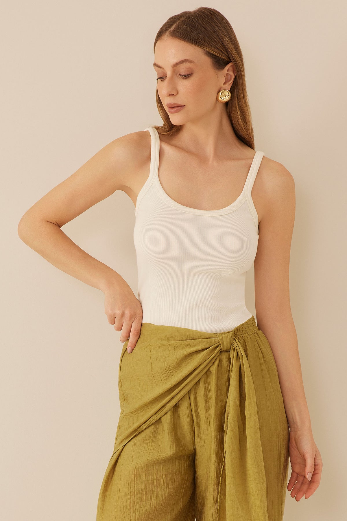 Blusa de Alça Justa Ribana Canelada Resort  - Doce Trama